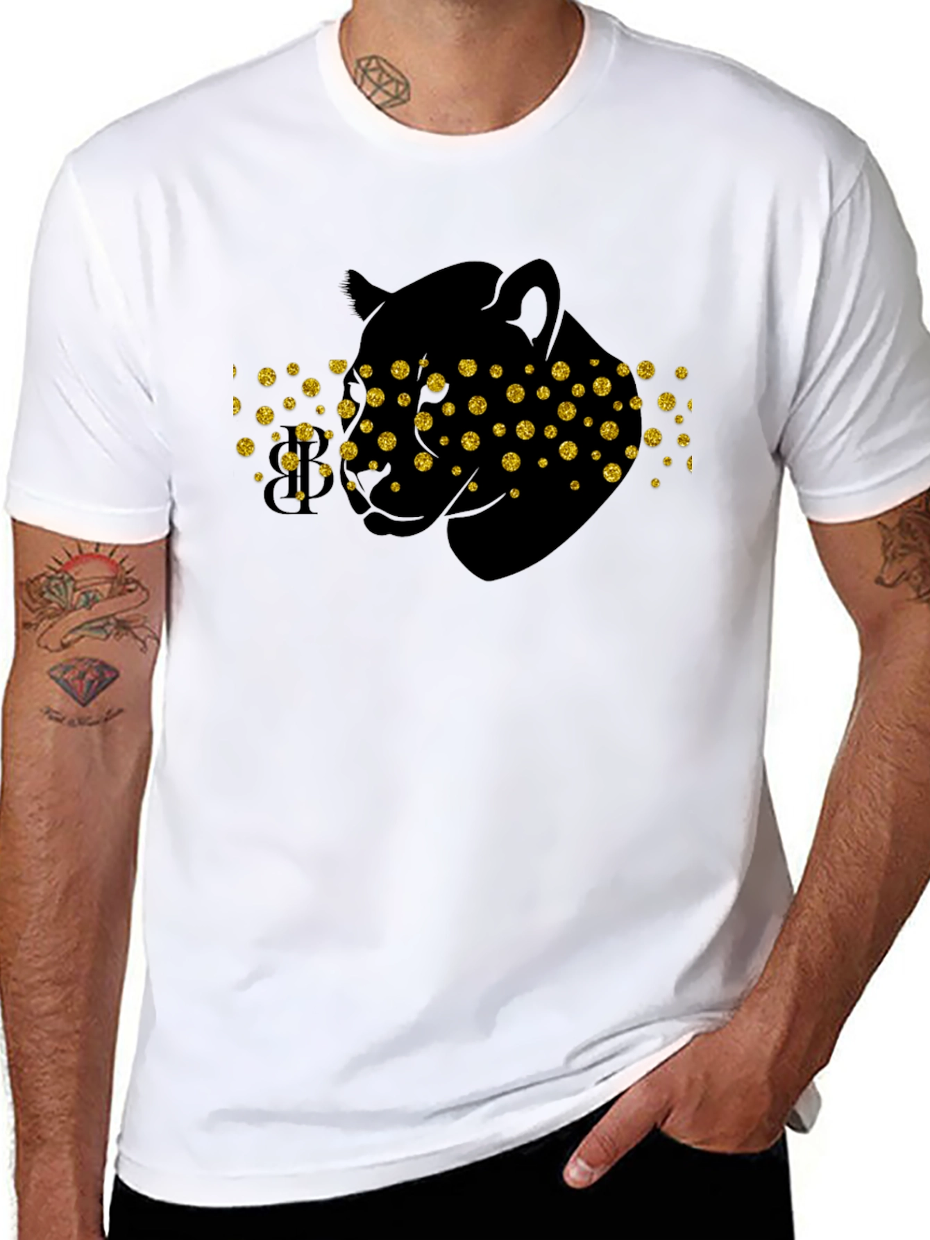 Black Black Panther Tee - Gold Glitter Eyes view 8