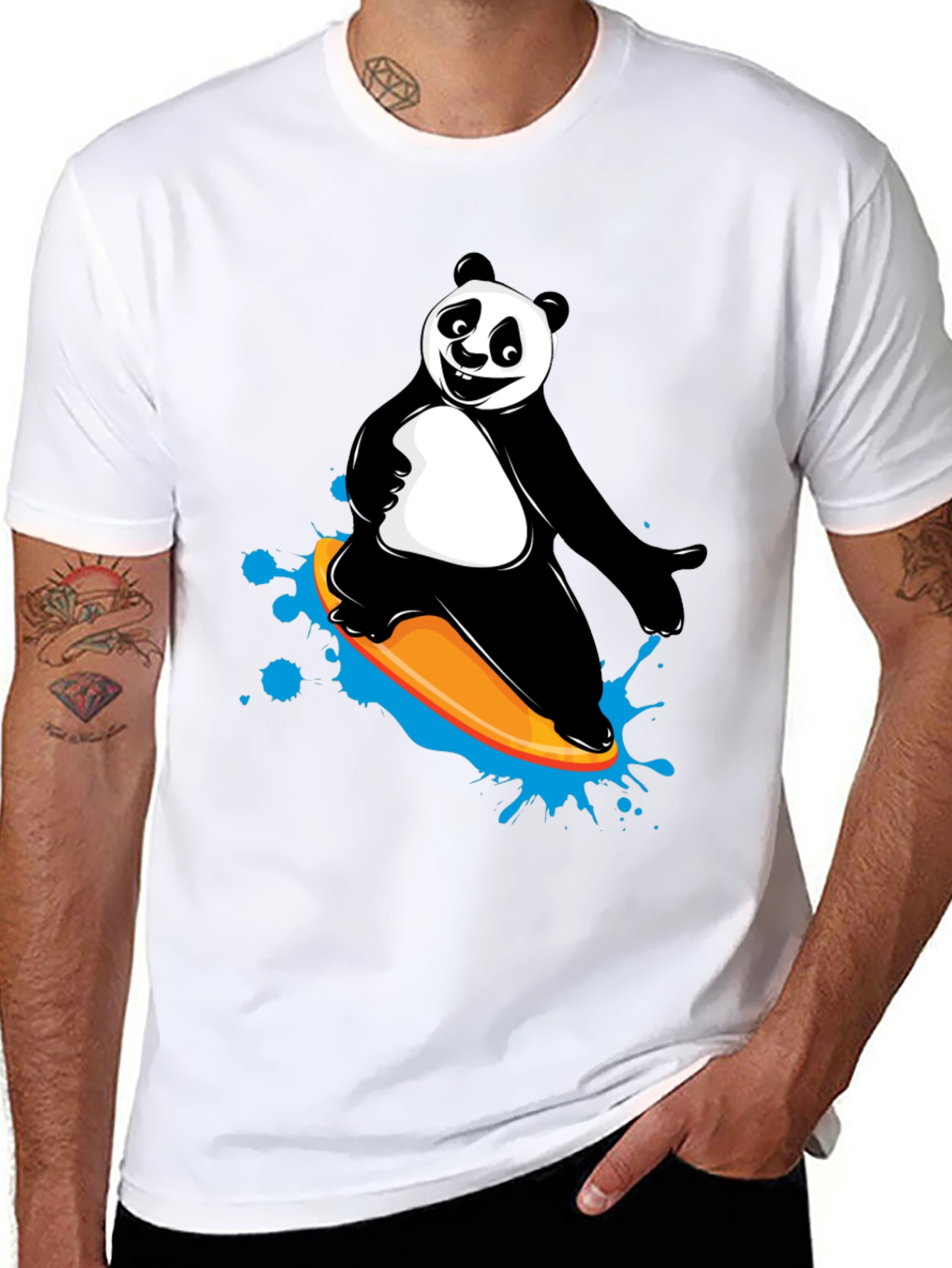 Black Panda Surfing Graphic Tee - Fun Black T-Shirt view 8