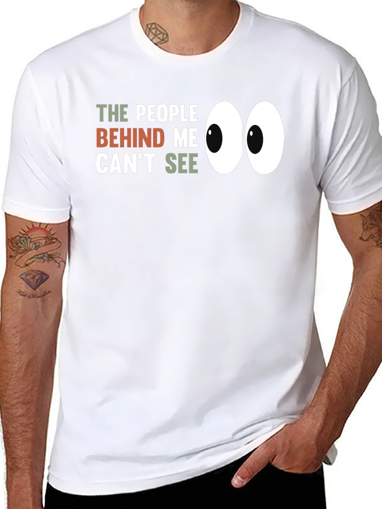 Black Funny Graphic Tee: People Behind Me Can't See - Black view 8