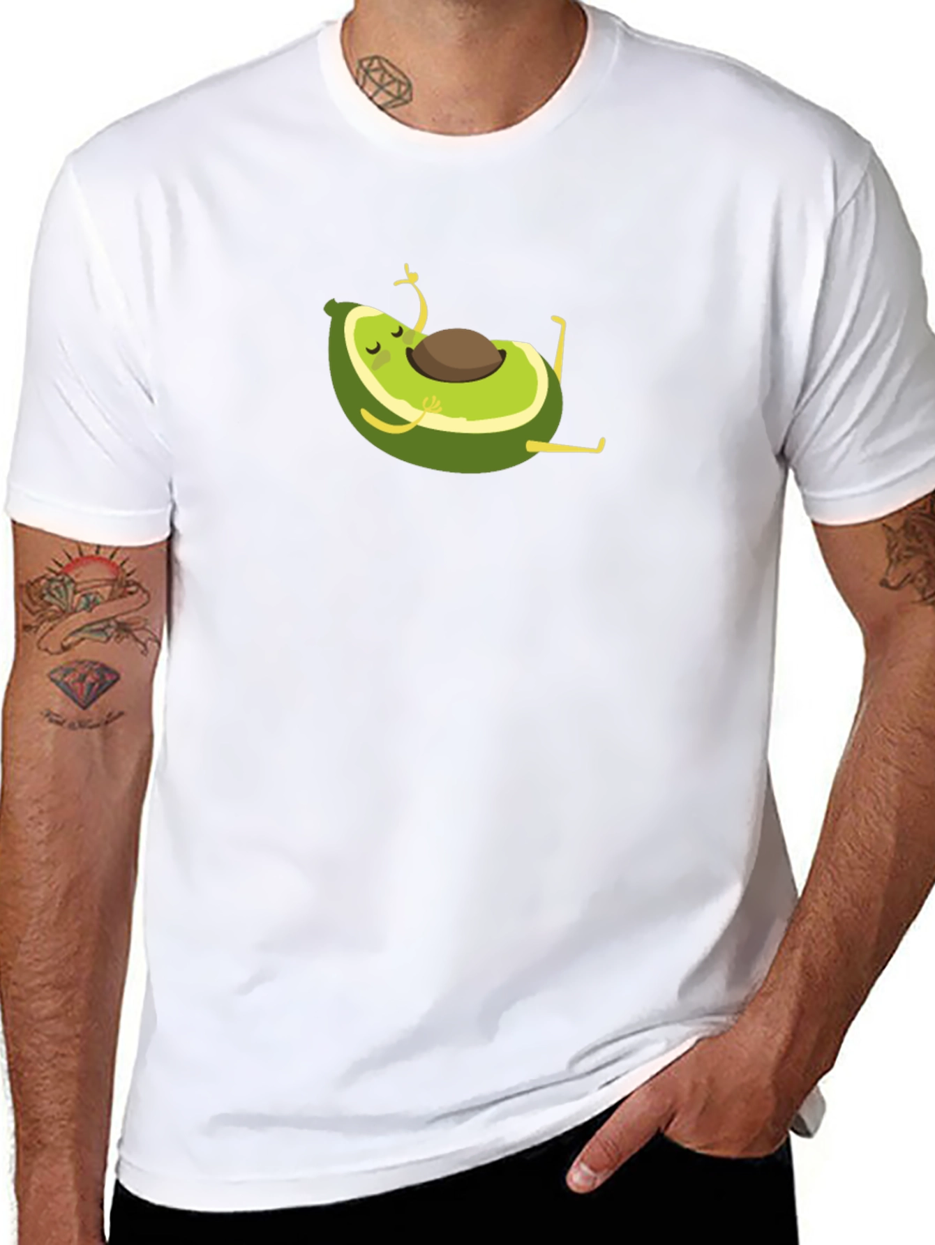 Black Yoga Avocado Black T-Shirt - Meditating Fruit Fun! view 8