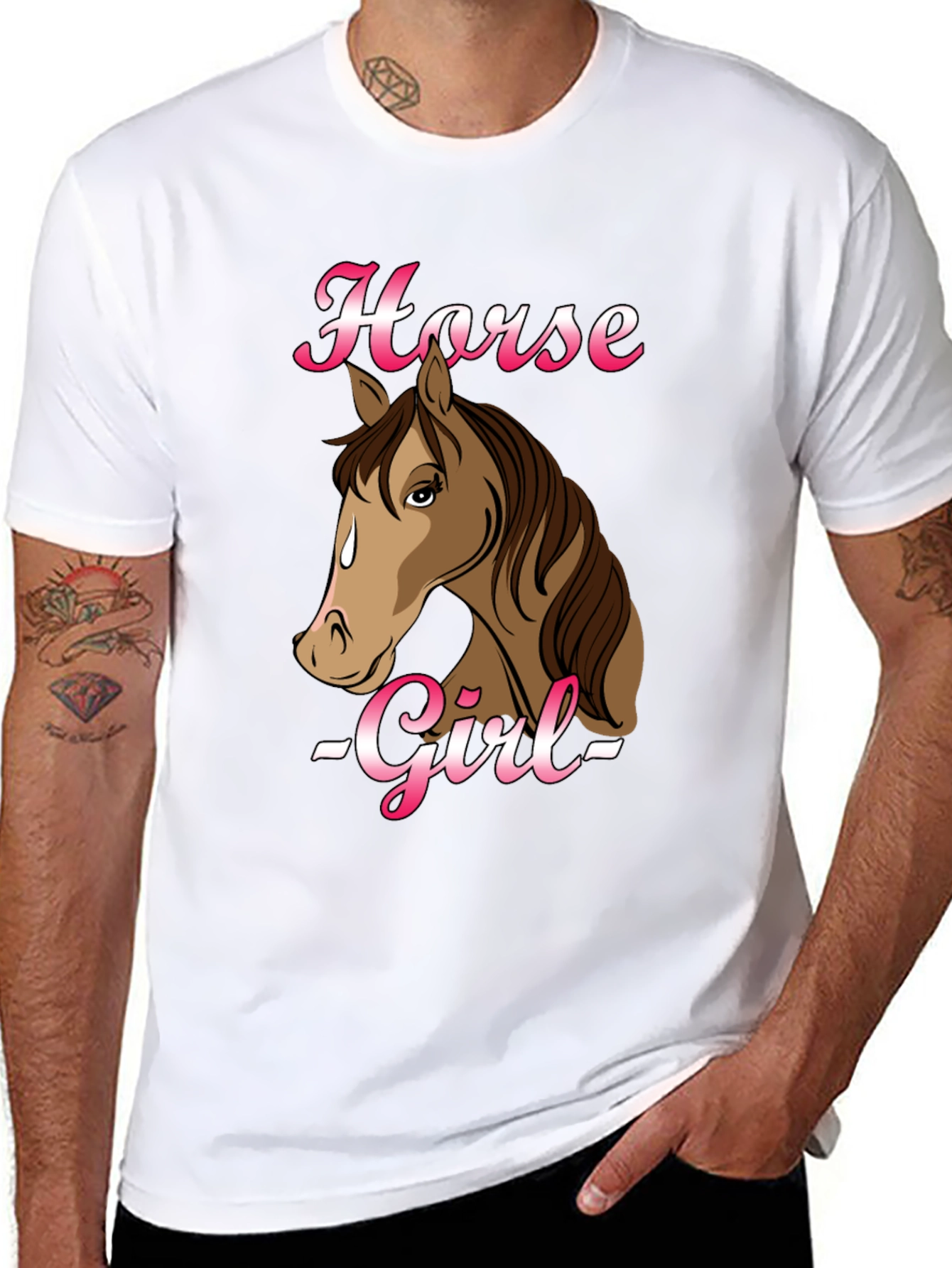 Black Horse Girl Graphic T-Shirt - Black Cotton Tee view 8