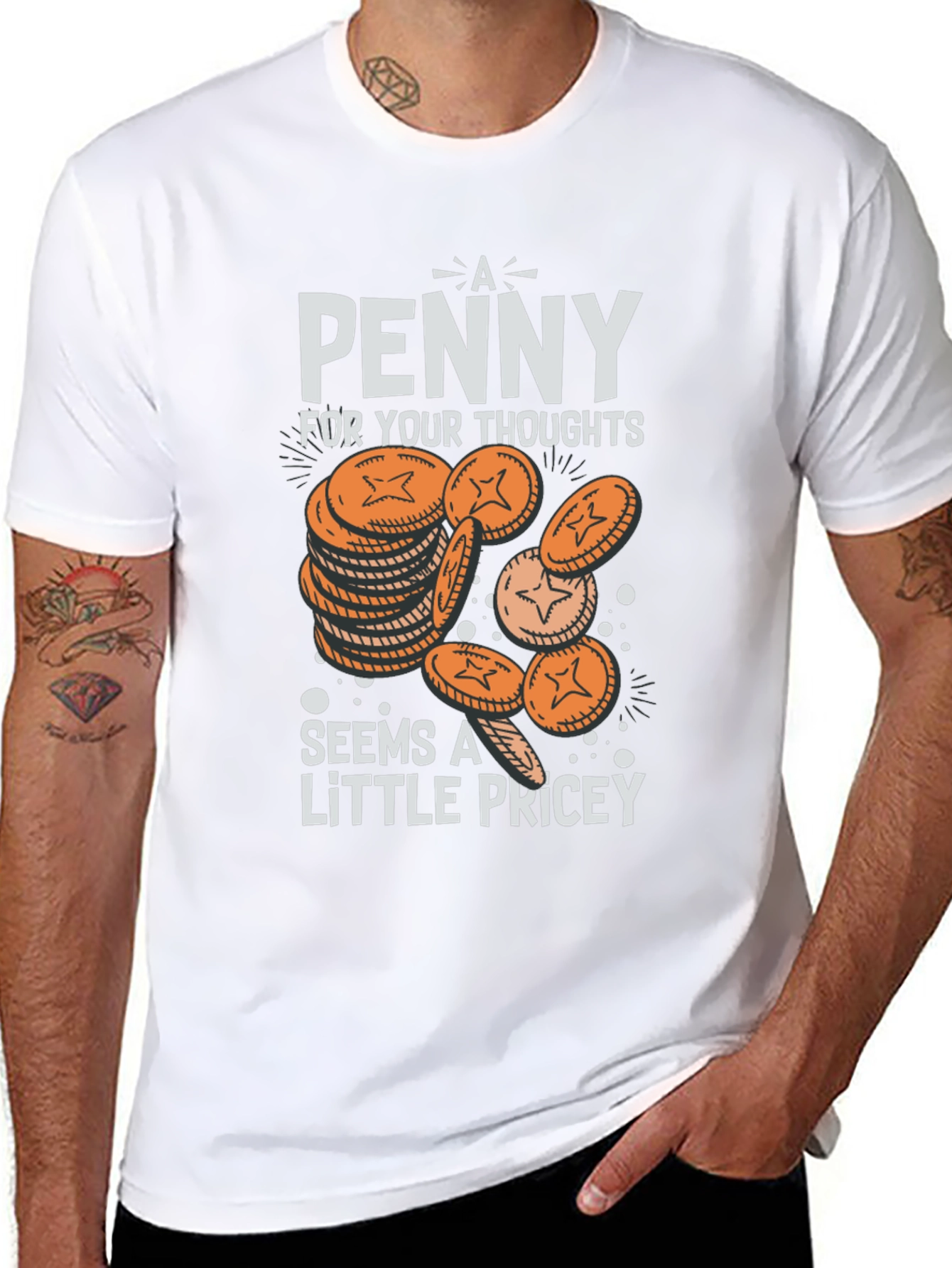 Black Funny 'A Penny For Your Thoughts' Graphic T-Shirt view 8