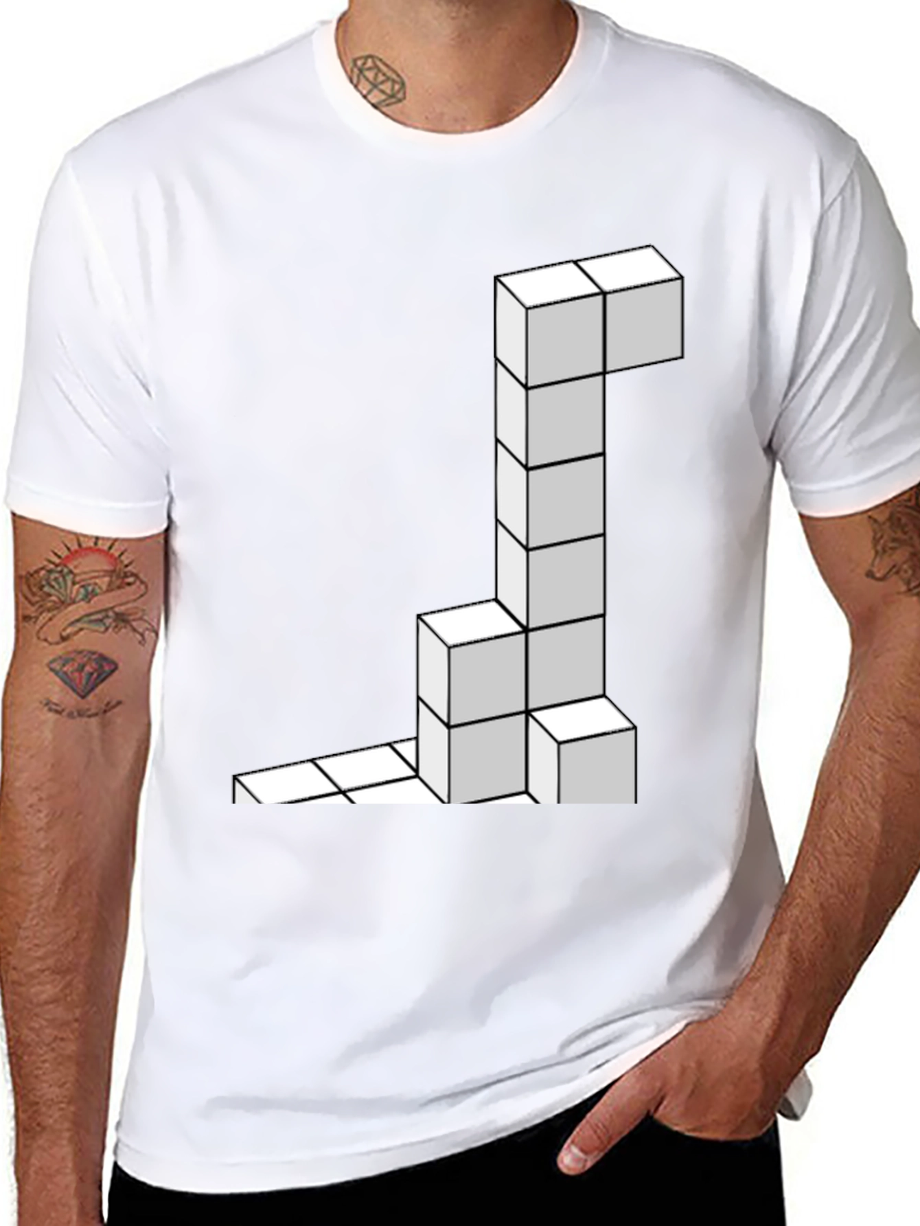Black Tetris Block Black T-Shirt view 8