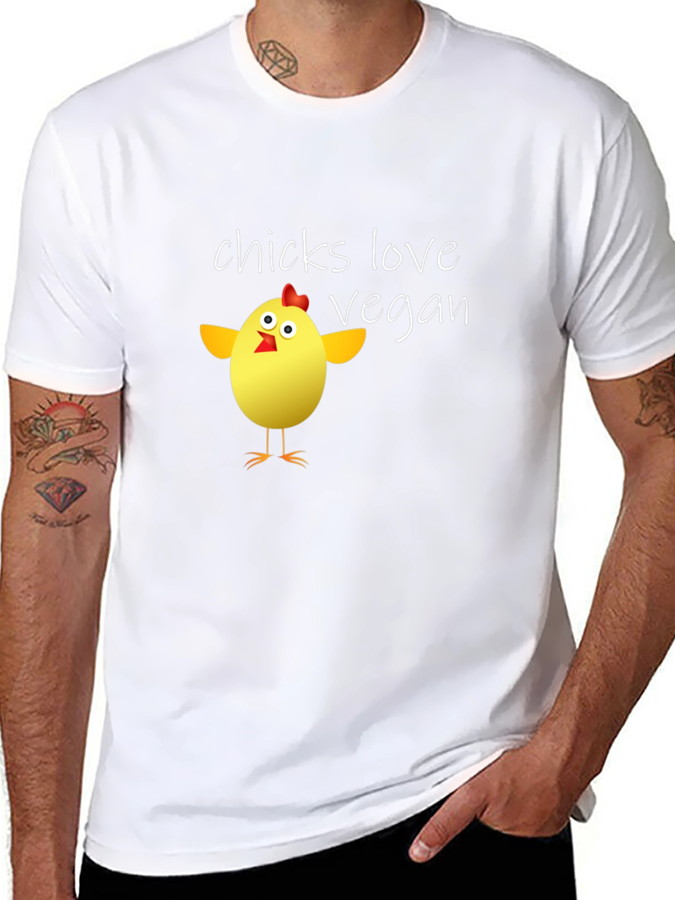 Black Vegan Chicken T-Shirt - Chicks Love Vegan view 8