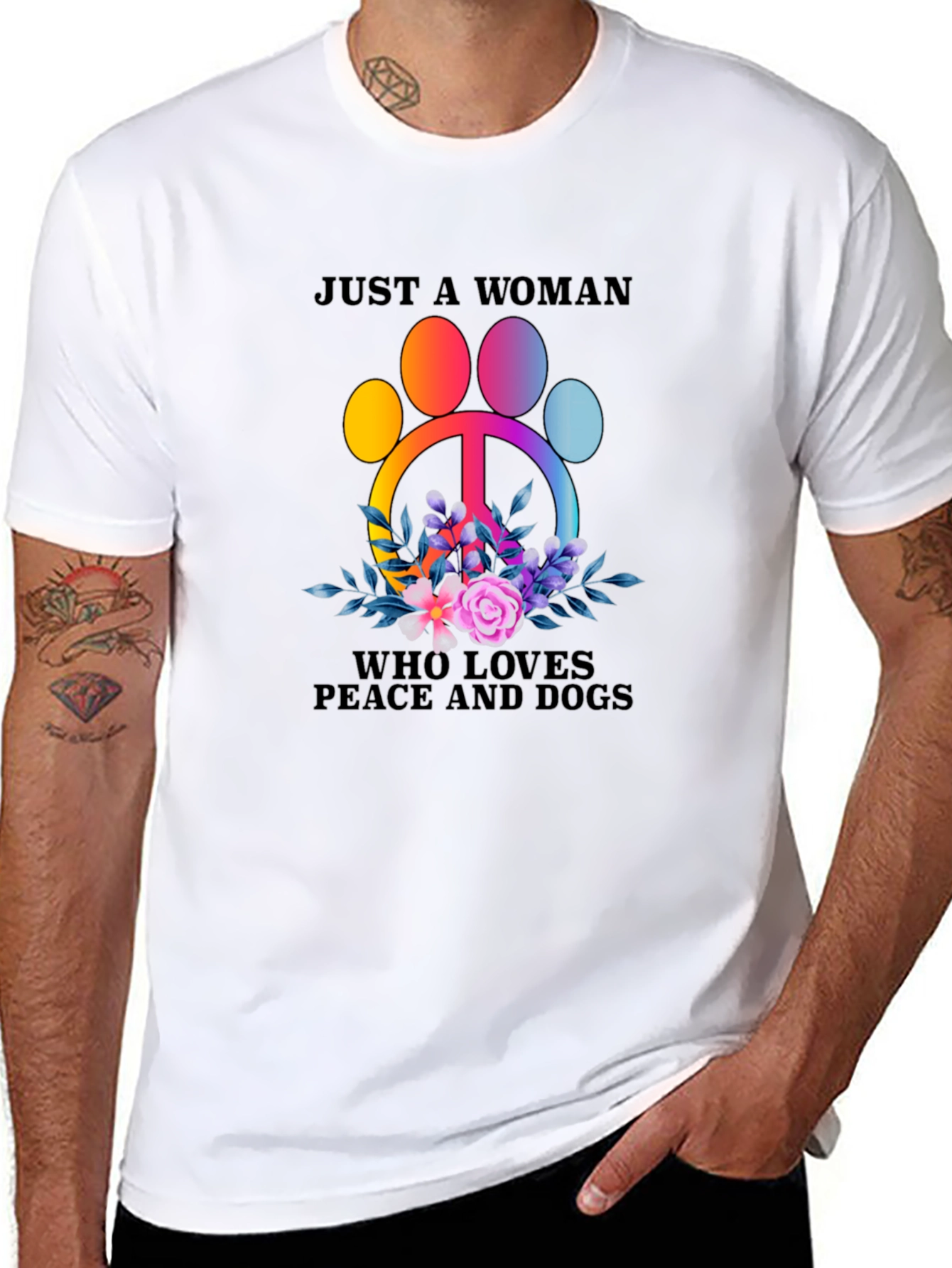 Black Peace, Love, Dogs T-Shirt - Women's Graphic Tee view 8