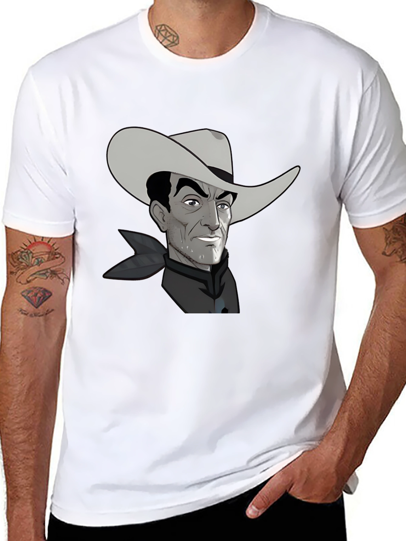 Black Retro Cartoon Cowboy Graphic Tee view 8