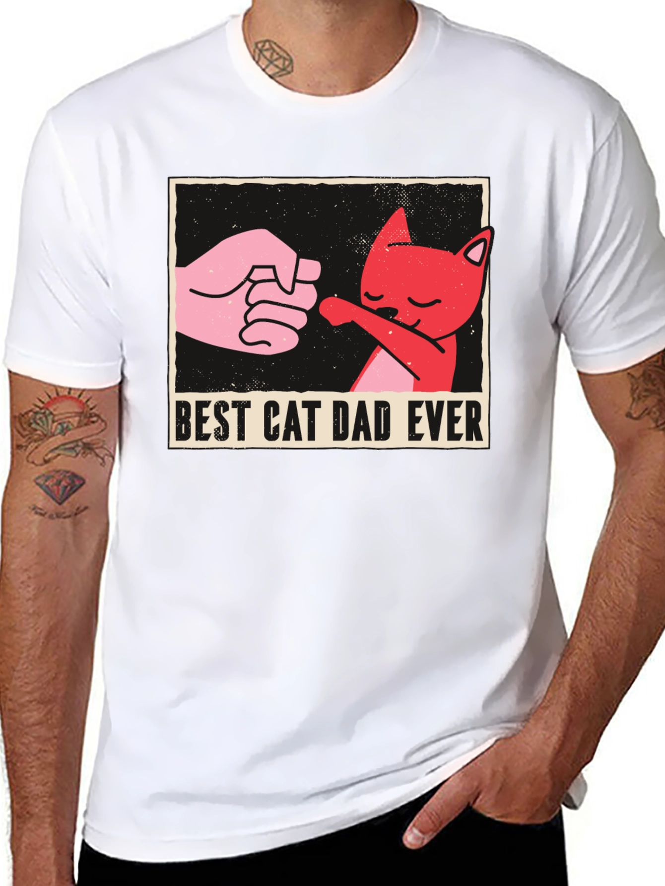 Black Best Cat Dad Ever Graphic Tee - Fun Novelty Shirt view 8