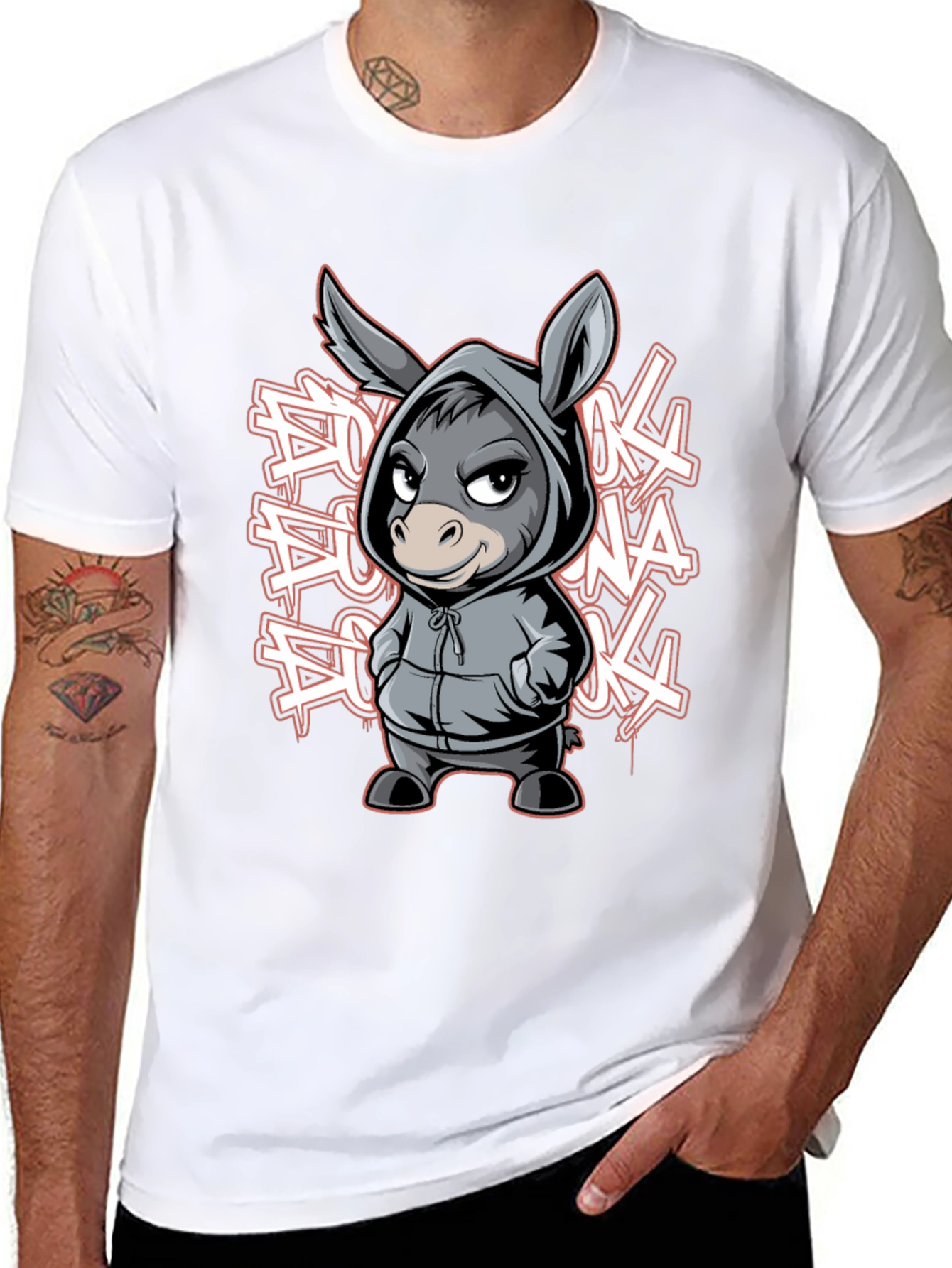 Black Hoodie Donkey Graphic Tee view 8