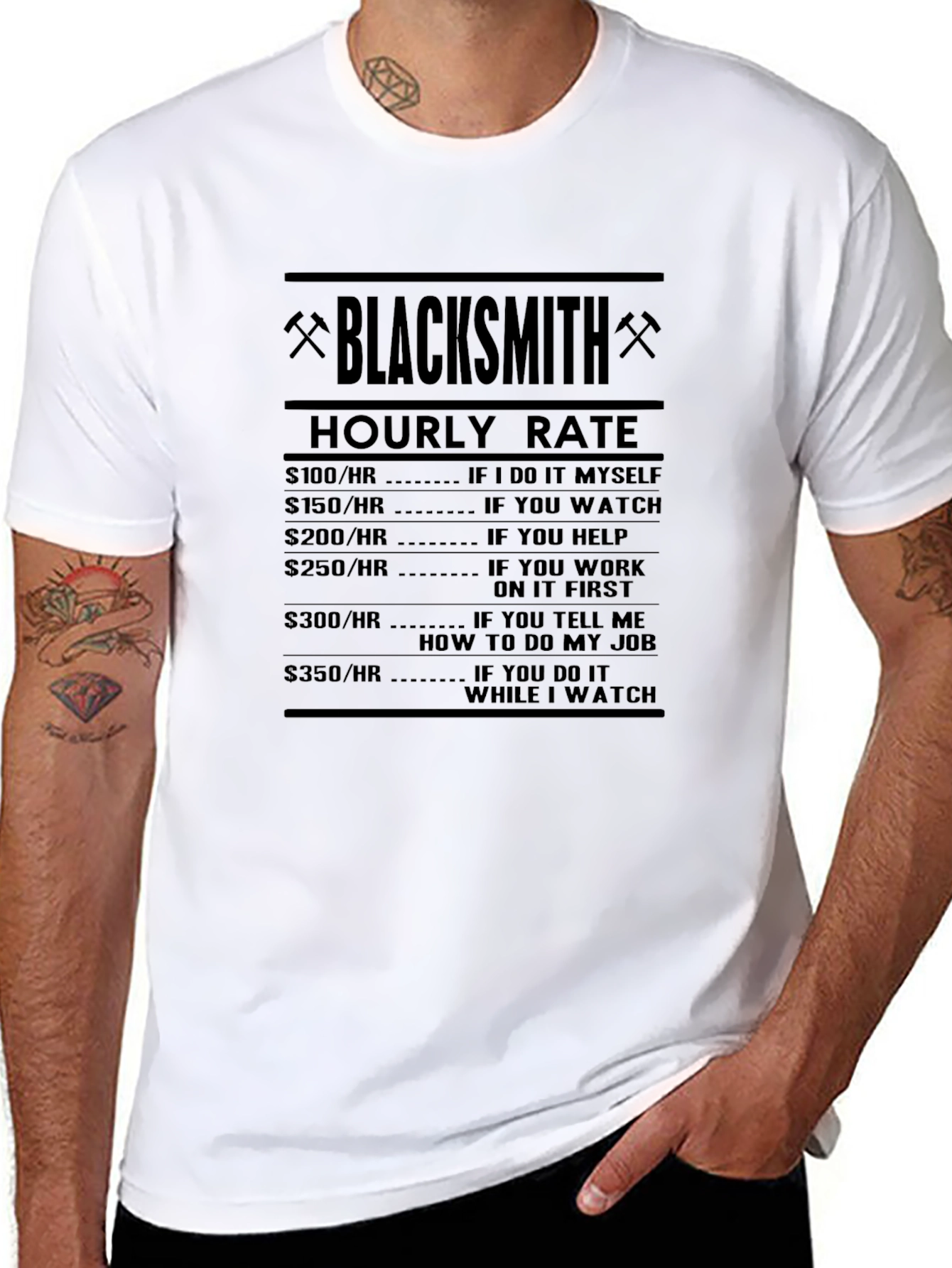Black Blacksmith Hourly Rate Novelty T-Shirt view 8