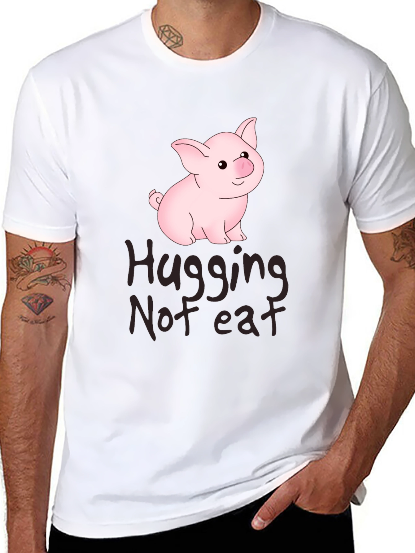 Black Hugging Not Eating Pig T-Shirt view 8