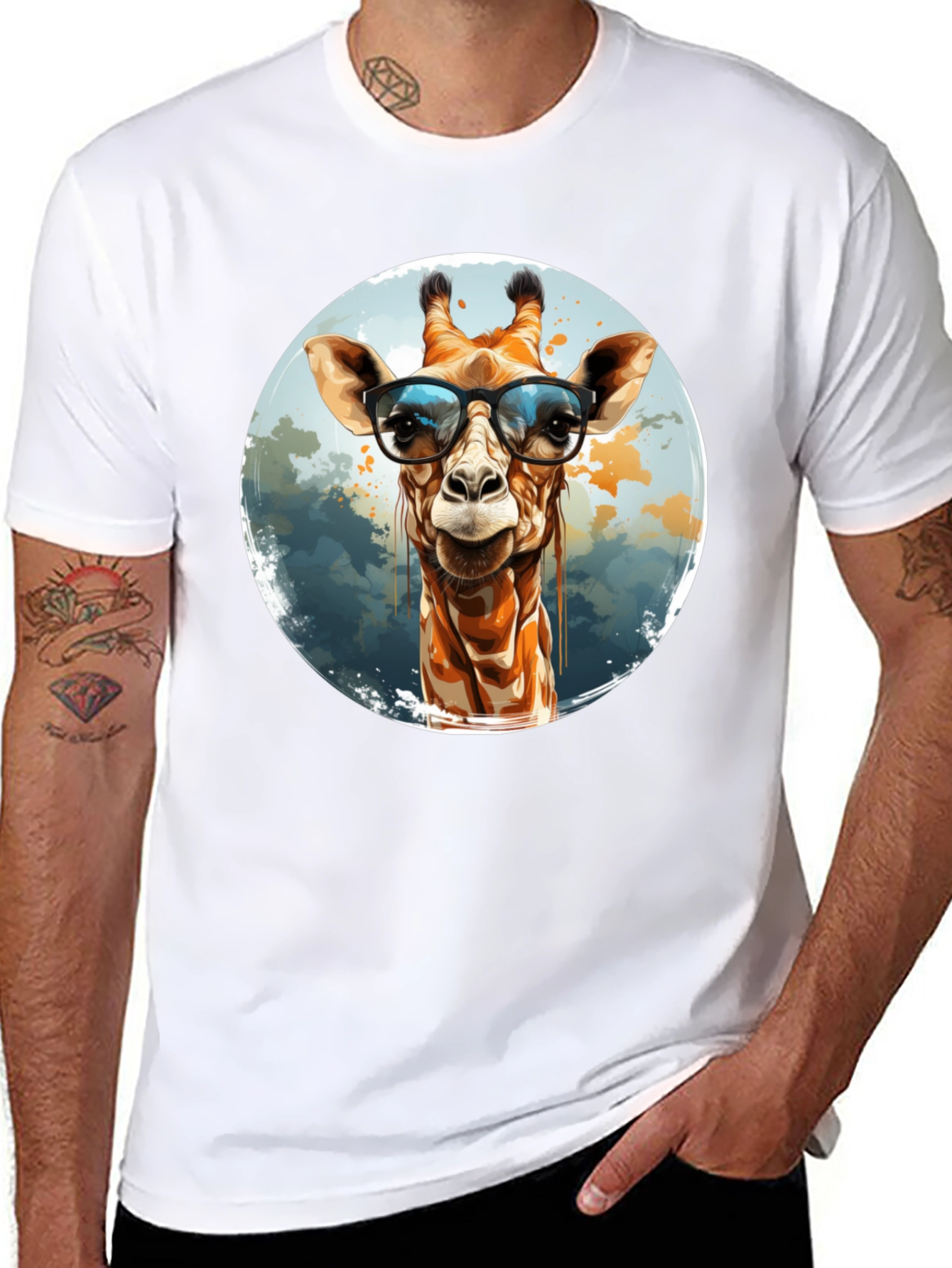 Black Giraffe with Glasses Graphic Tee view 8