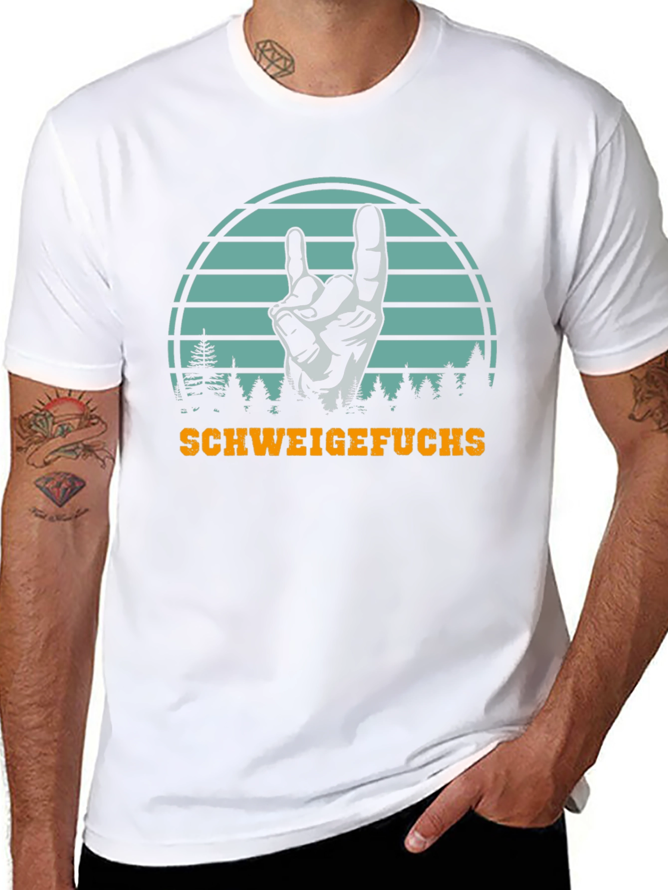Black SchweigeFuchs Hand Sign Graphic T-Shirt view 8