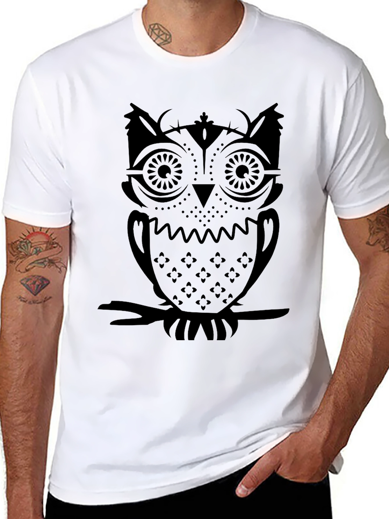 Black Men's Black Owl Graphic T-Shirt view 8