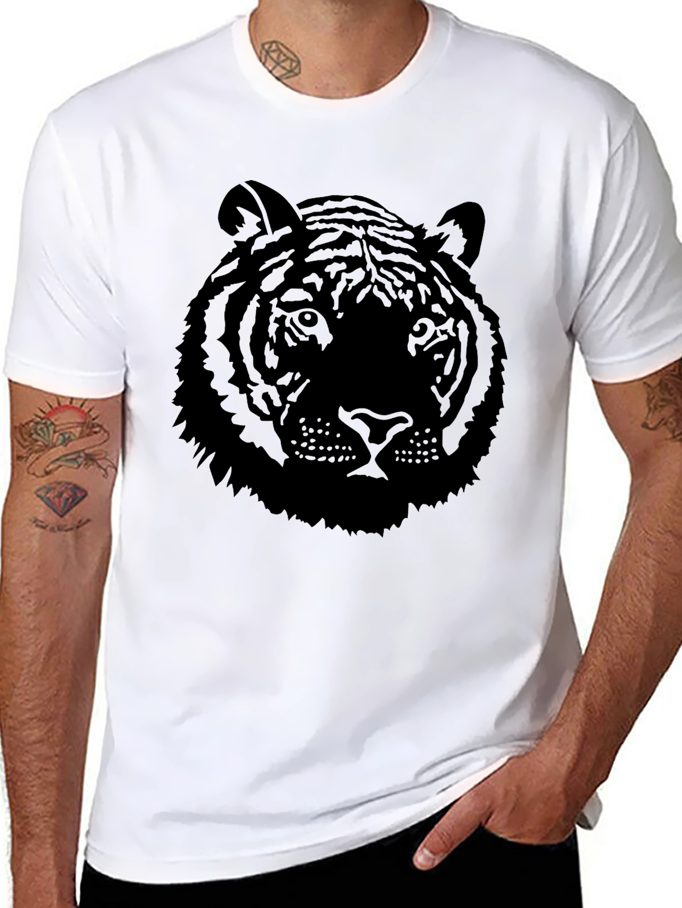Black Men's Black Tiger Graphic T-Shirt view 8