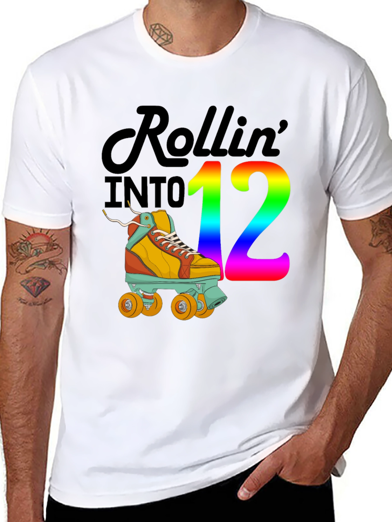 Black Rollin' into 12 T-Shirt, Roller Skate Birthday Tee view 8