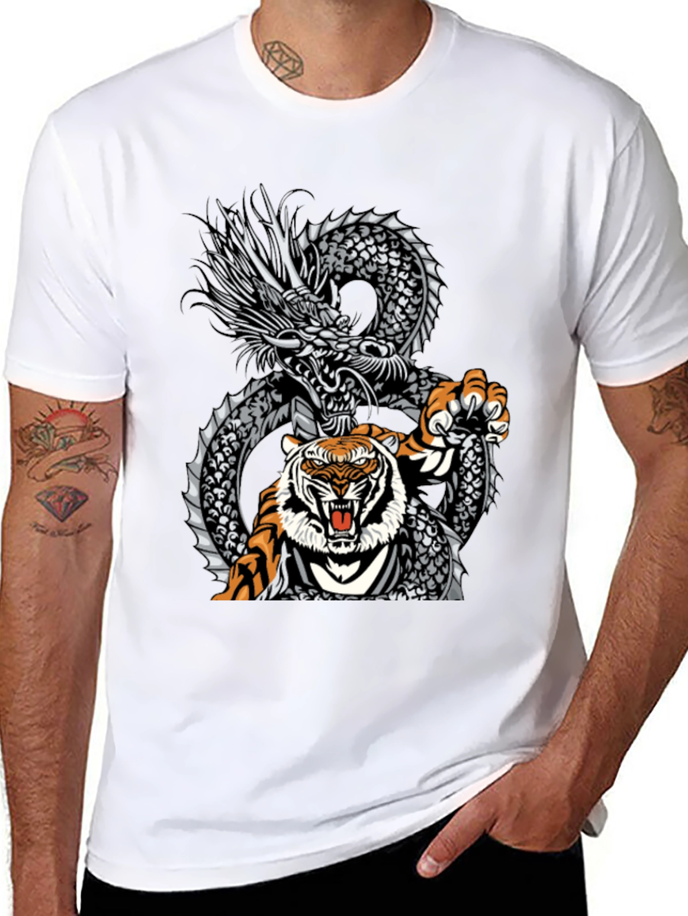 Black Dragon and Tiger Graphic Tee - Bold Streetwear view 8