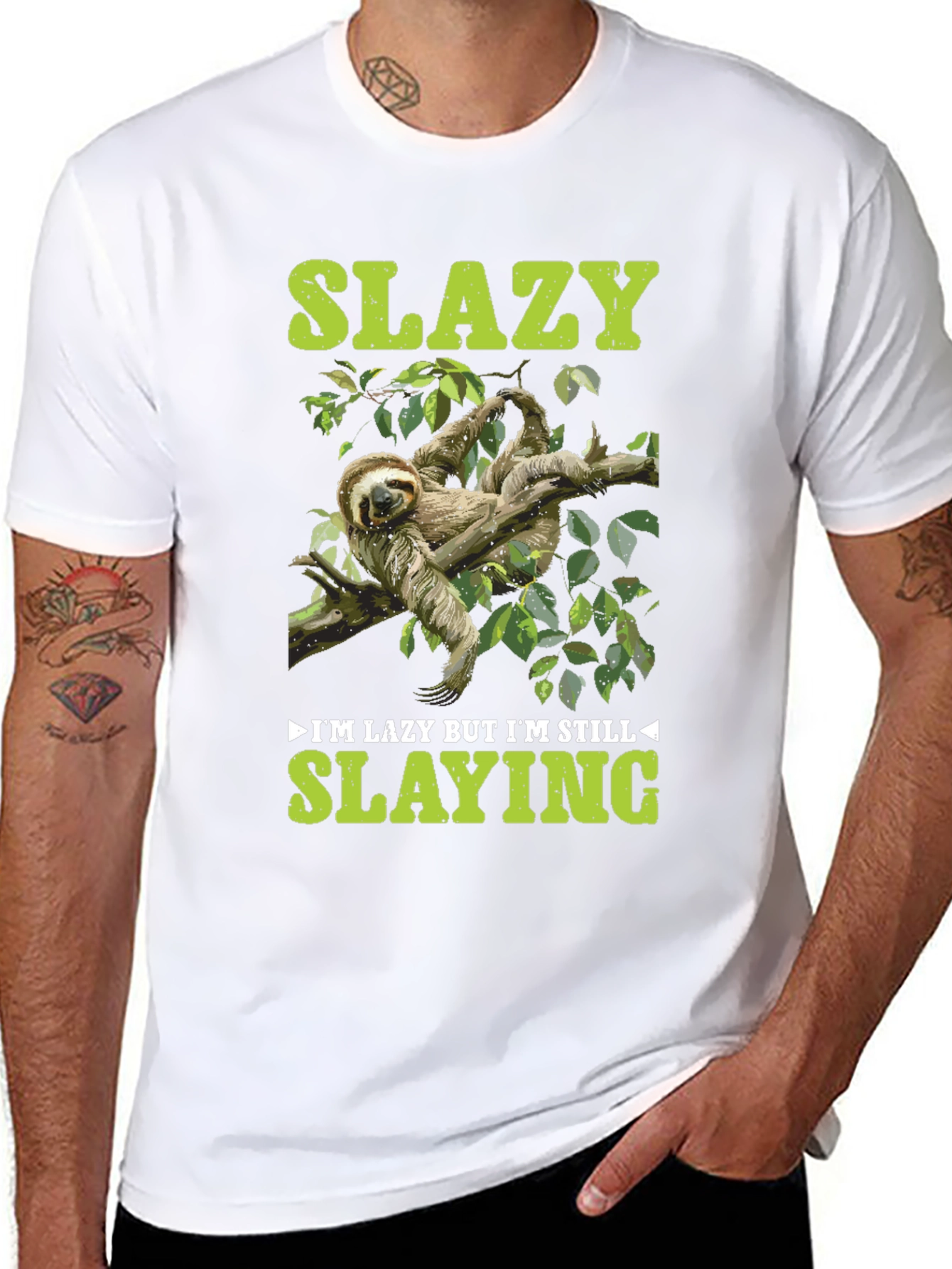 Black Slazy Sloth T-Shirt - Lazy But Still Slaying view 8