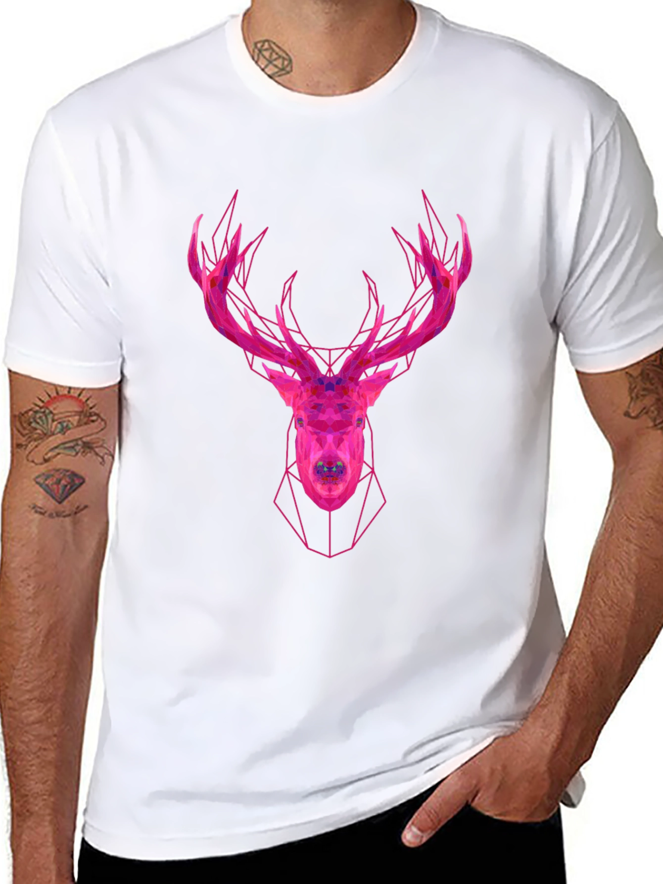 Black Geometric Deer Head Graphic Tee - Modern Style view 8