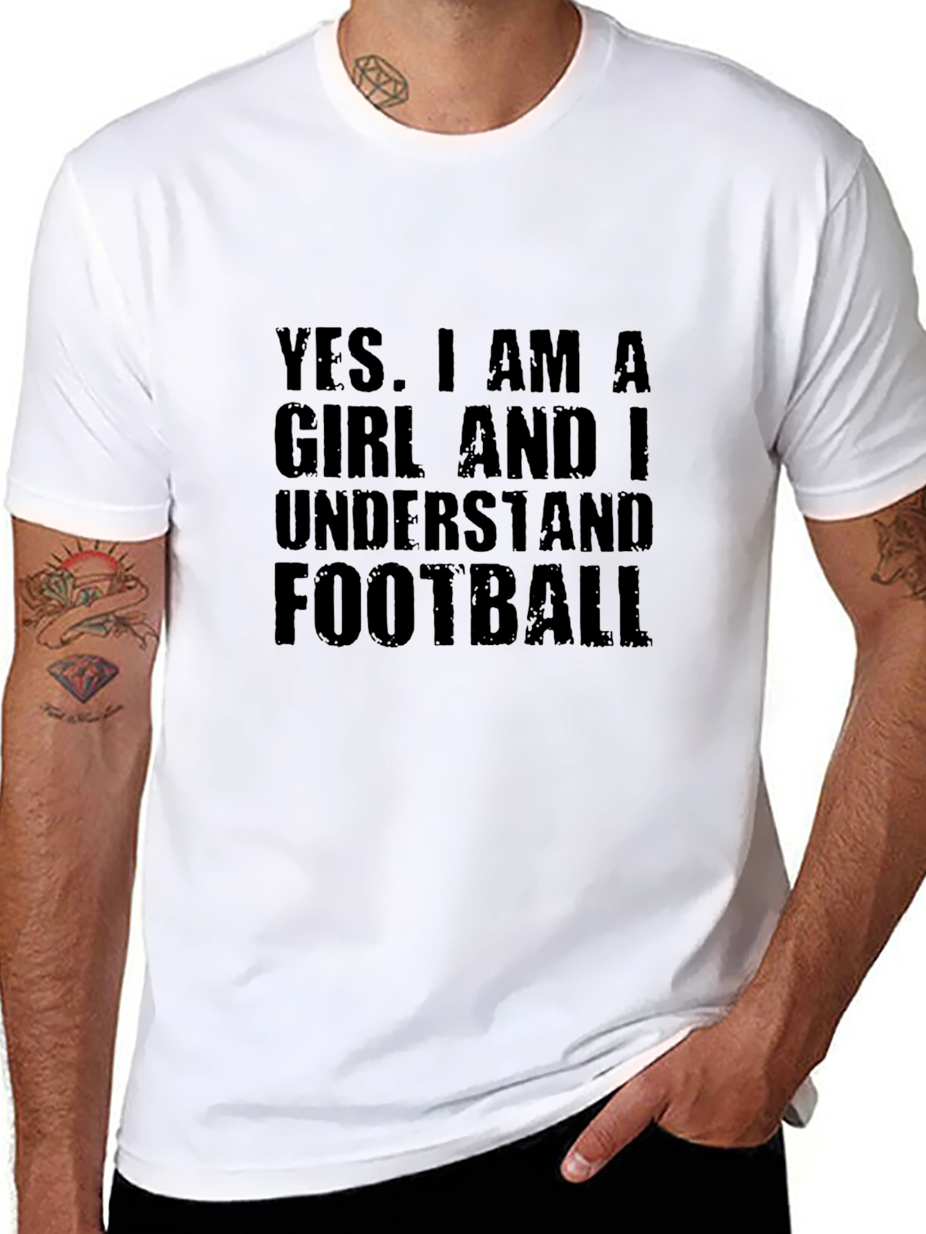 Black Funny Football Fan T-Shirt - Yes I Am A Girl view 8