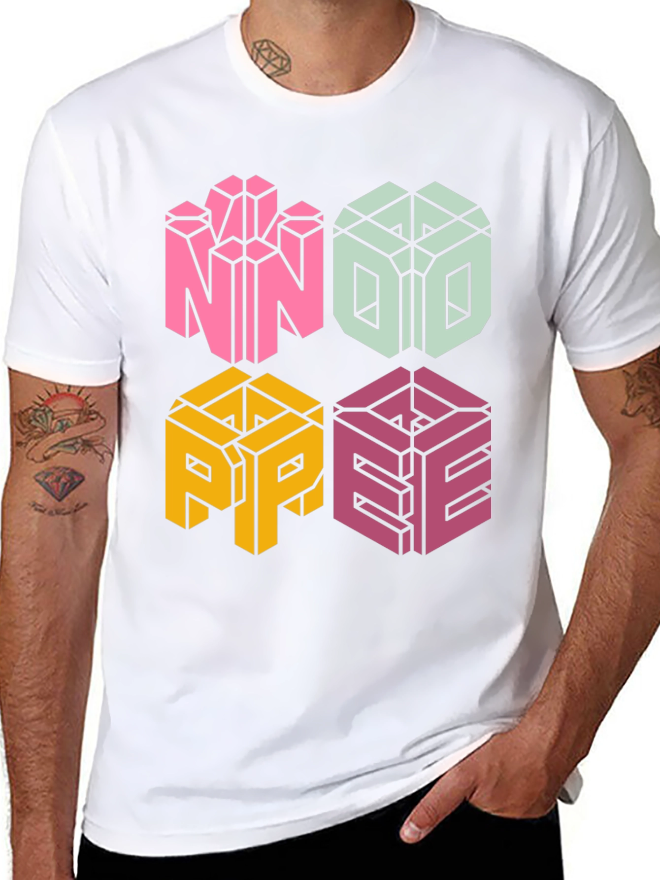 Black Novelty NOPE T-Shirt - Geometric Block Letter Design view 8