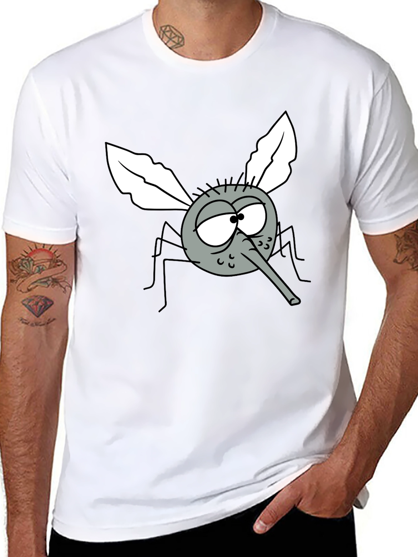 Black Funny Cartoon Mosquito Graphic T-Shirt view 8