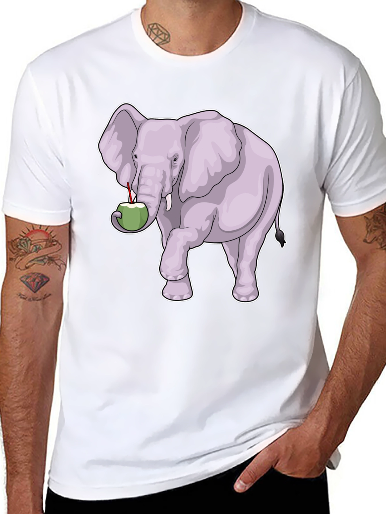 Black Elephant & Coconut T-Shirt - Unique Graphic Tee view 8
