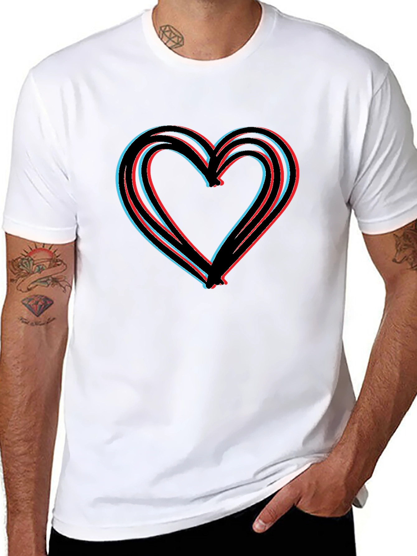 Black Modern Heart Graphic Black T-Shirt view 8
