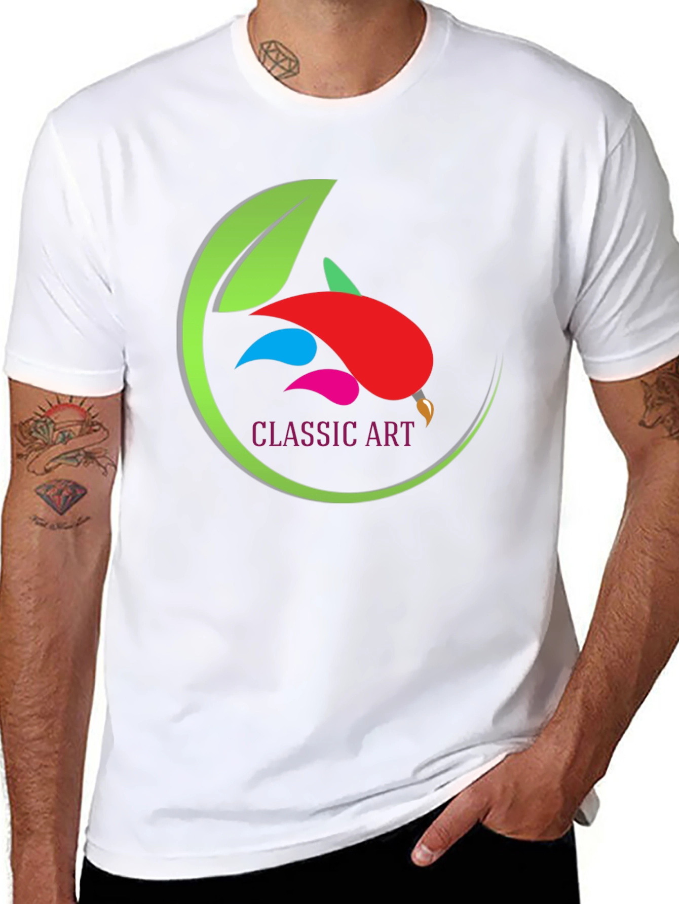 Black Classic Art Design Black T-Shirt view 8