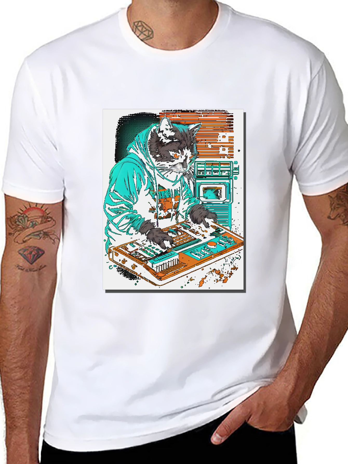 Black DJ Cat Graphic T-Shirt - Black view 8