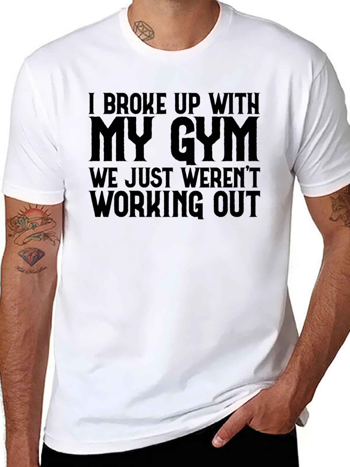Black Gym Humor T-Shirt - "I Broke Up With My Gym" view 8
