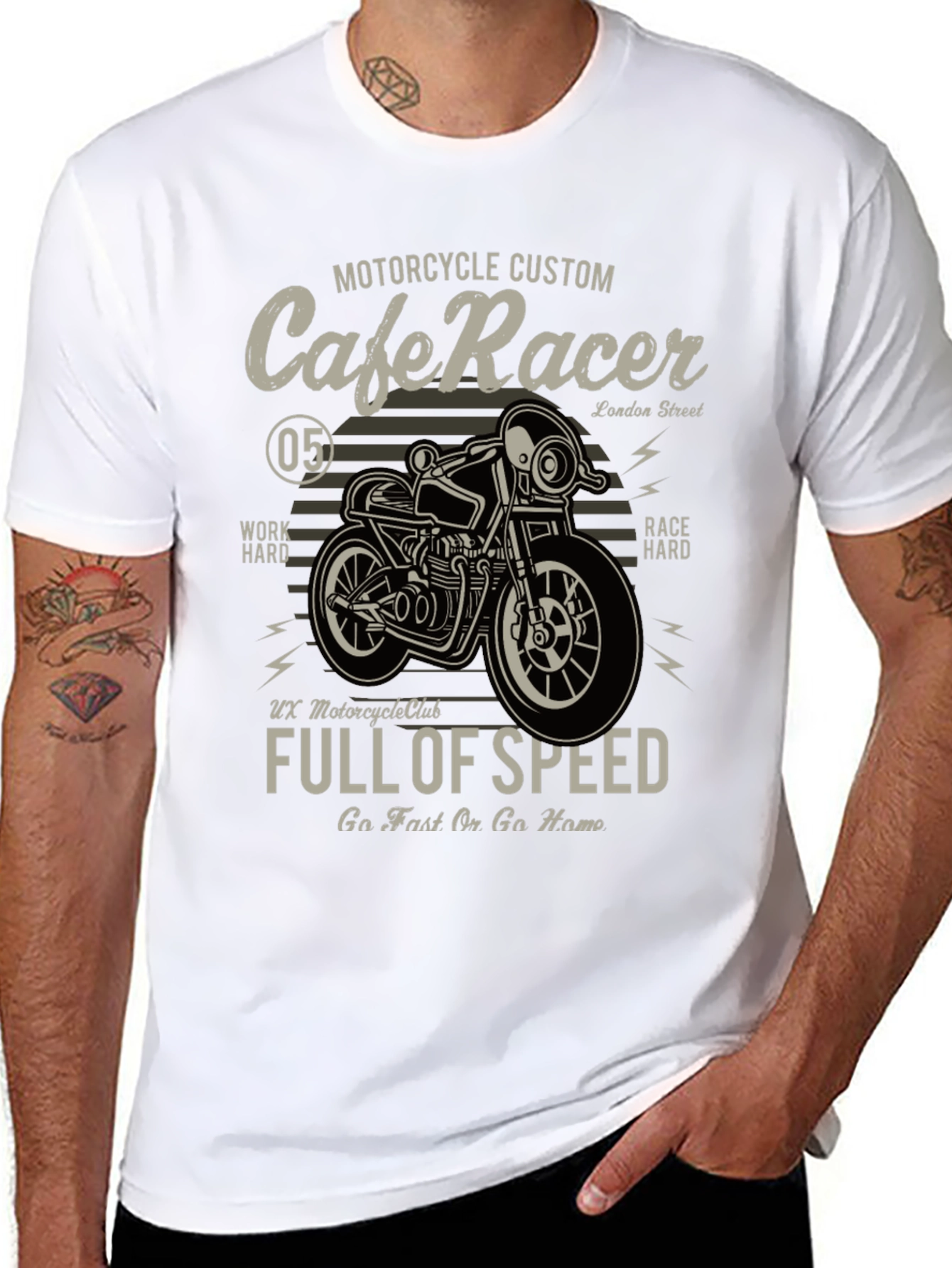 Black Cafe Racer Motorcycle Graphic T-Shirt view 8