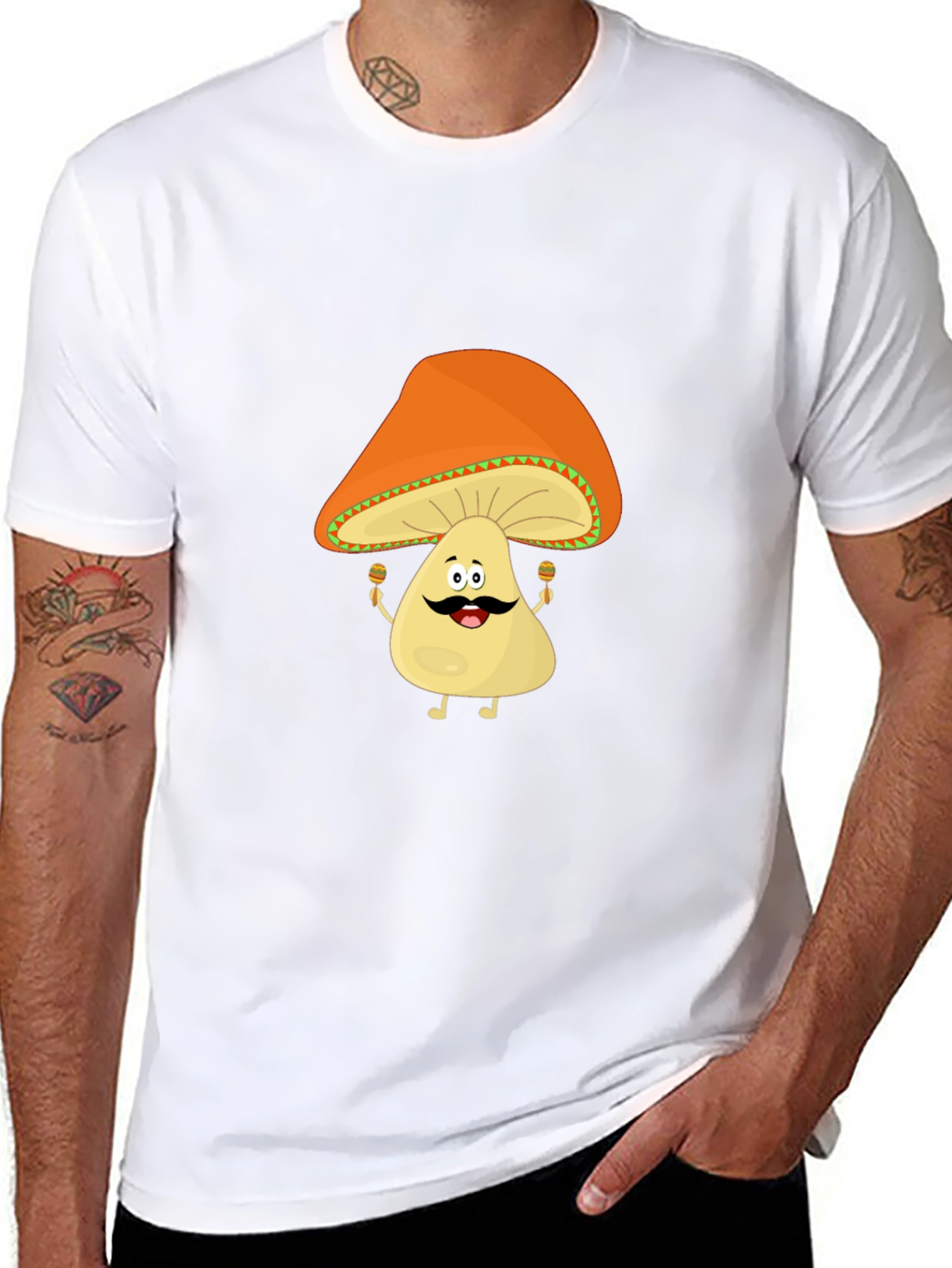 Black Funny Mushroom Man Black T-Shirt view 8