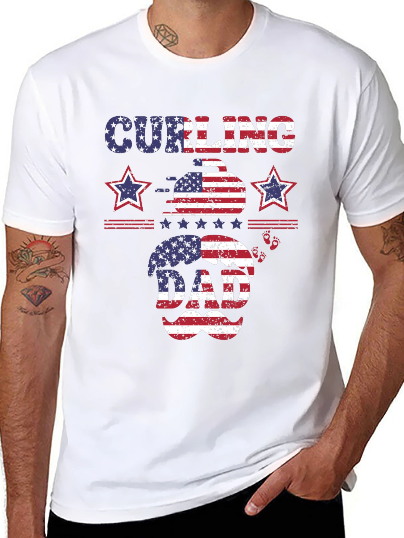 Black Curling Dad Patriotic T-Shirt view 8