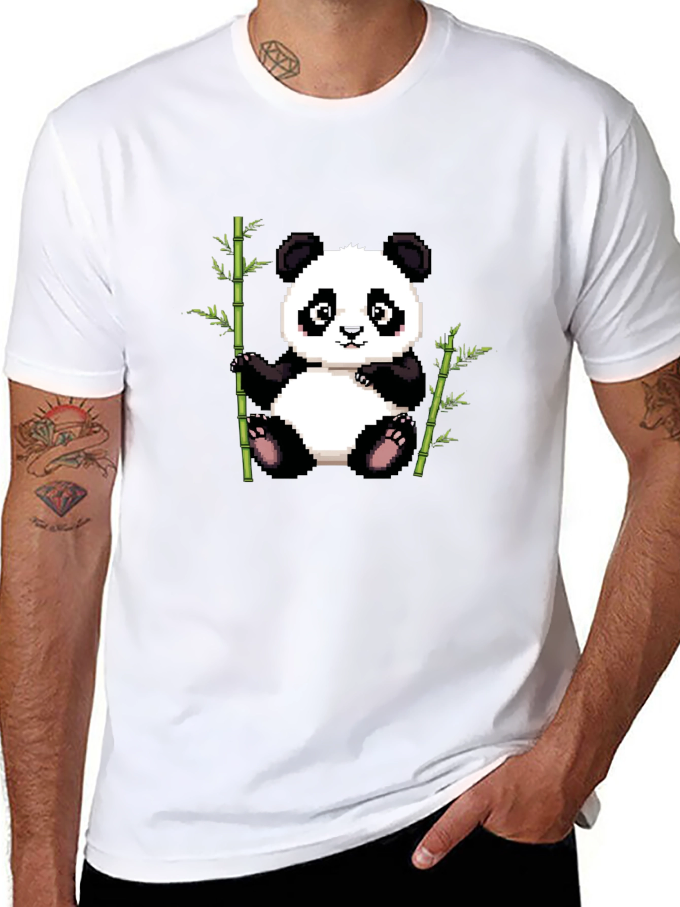 Black Pixel Panda T-Shirt - Cute Panda Bamboo Design view 8
