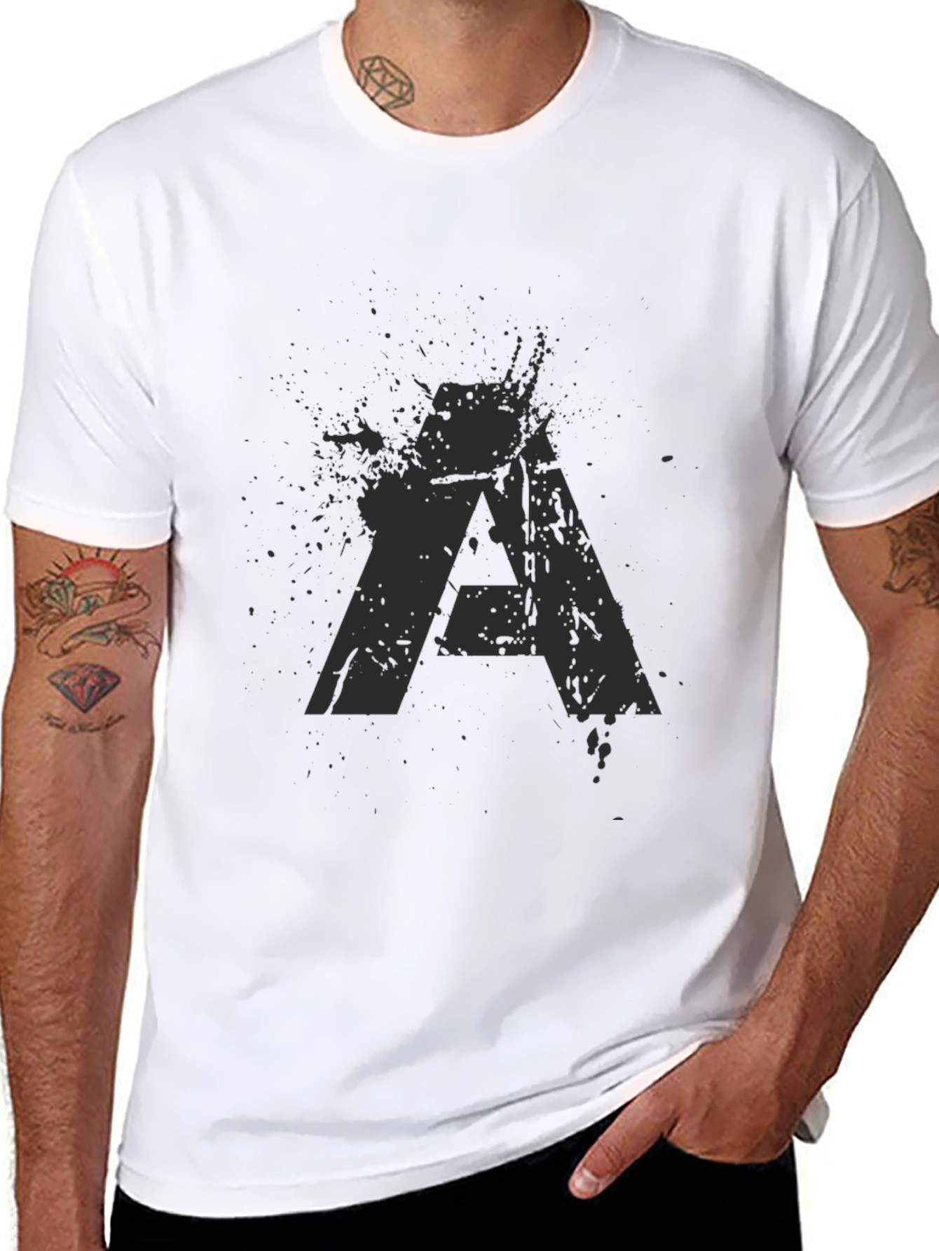 Black Men's Black Graphic Tee - Distressed "A" Design view 8