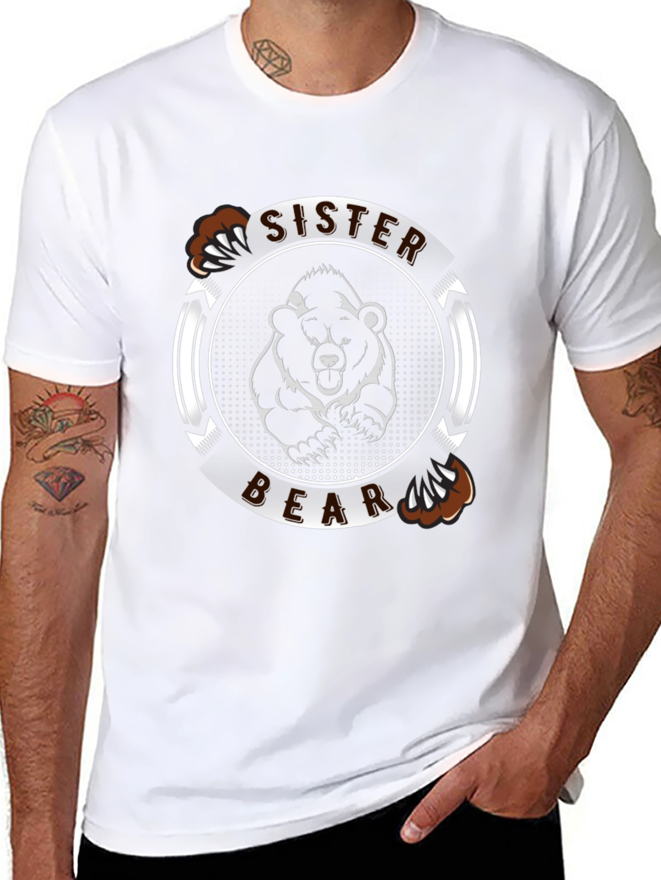 Black Sister Bear Graphic Tee - Black Cotton T-Shirt view 8