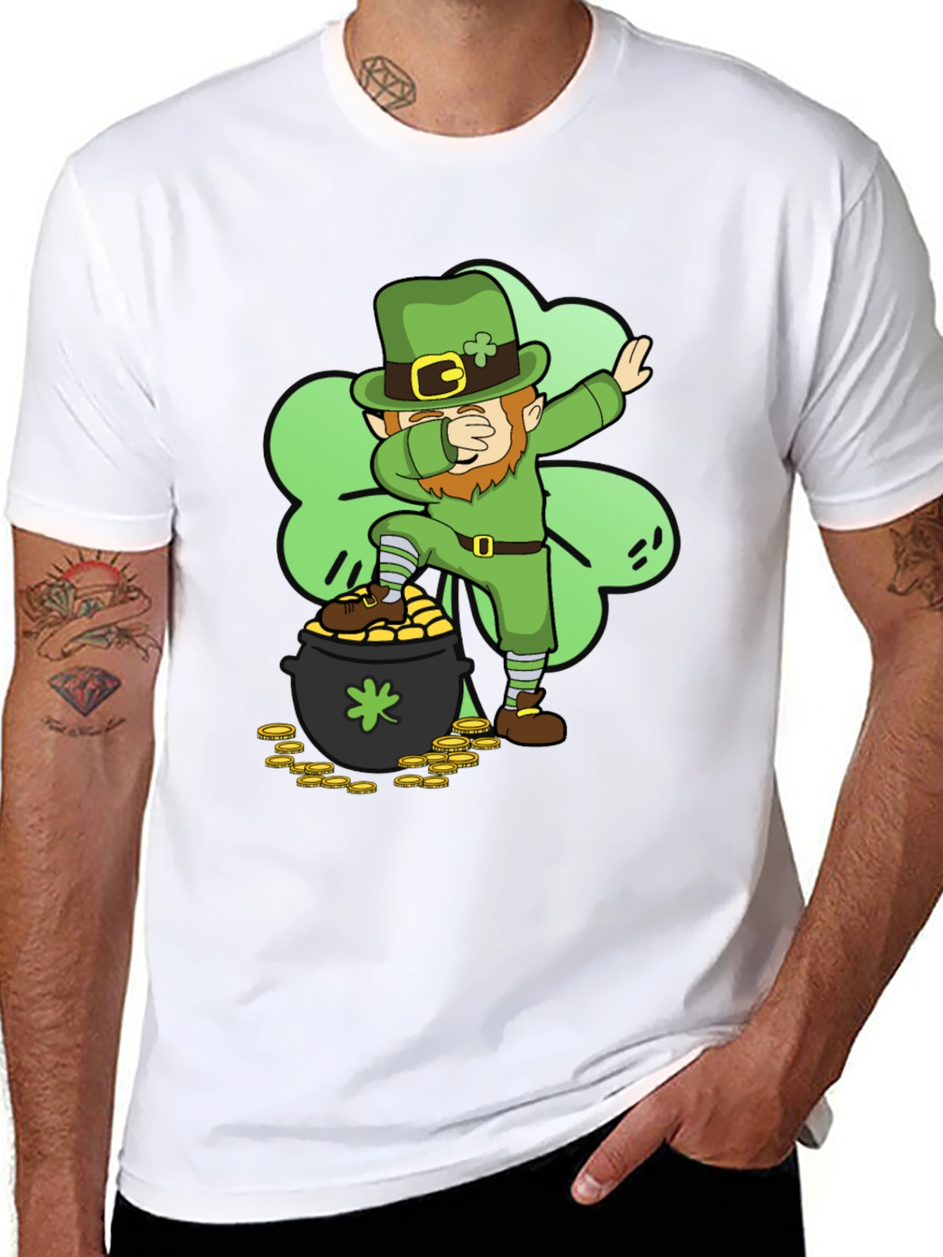 Black St. Patrick's Day Leprechaun Dab T-Shirt view 8