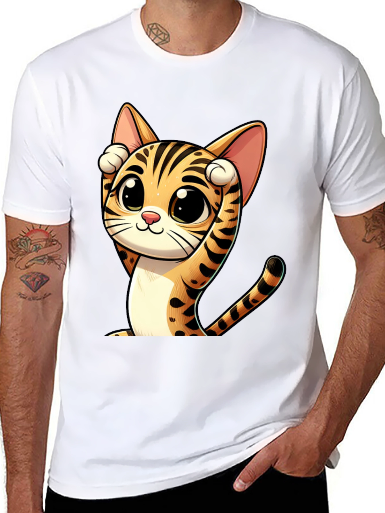 Black Cute Cartoon Cat Graphic Black T-Shirt view 8