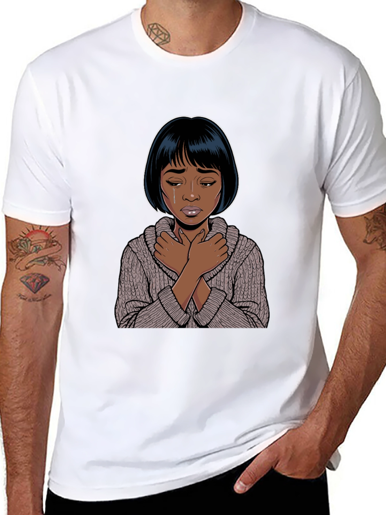 Black Emotional Cartoon Graphic T-Shirt view 8