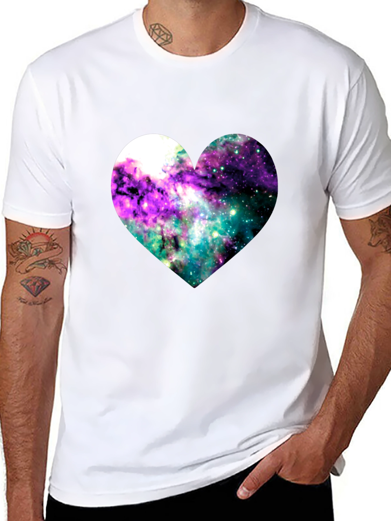 Black Galaxy Heart Graphic Tee - Black Cotton Blend view 8