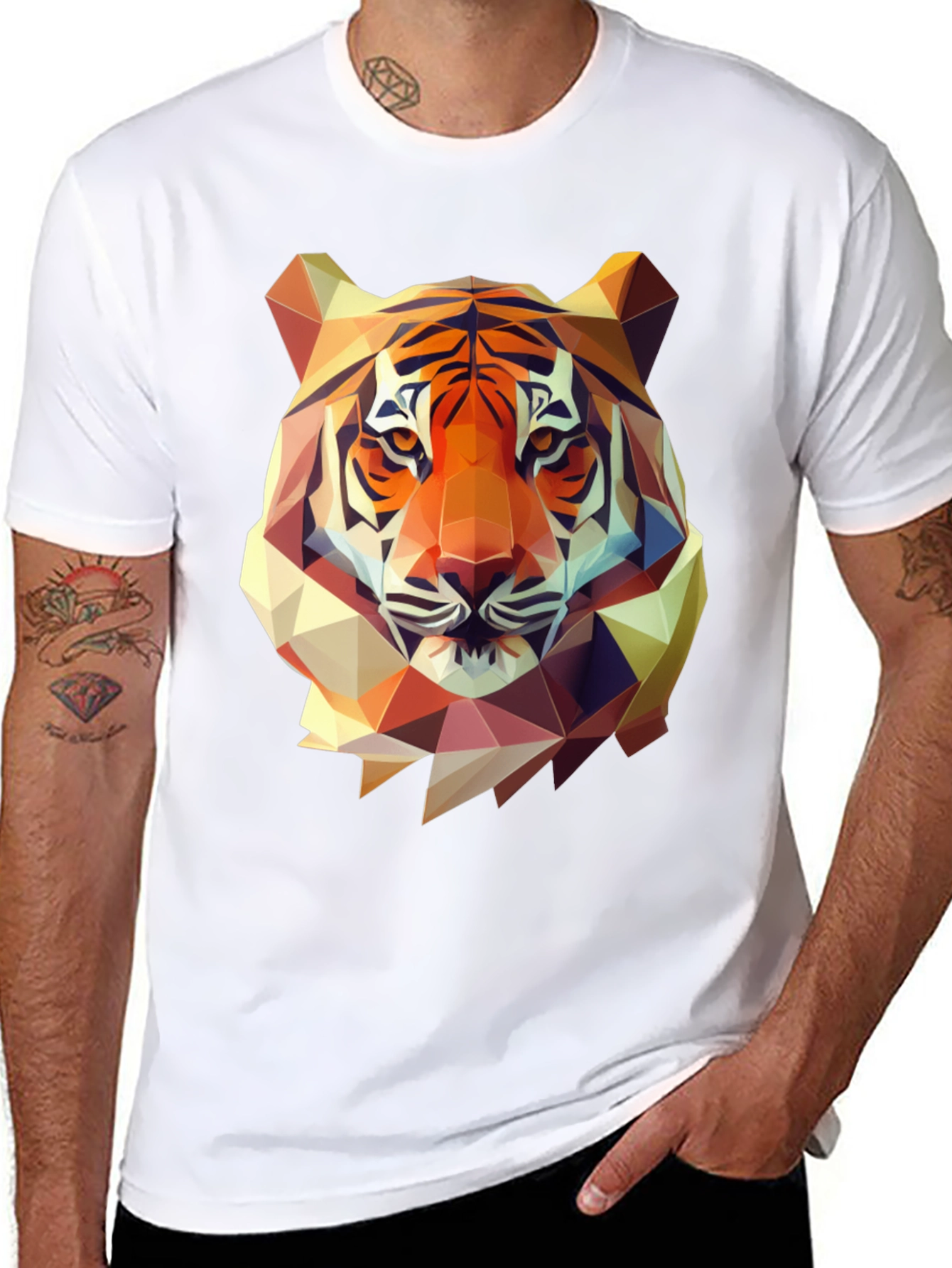 Black Geometric Tiger Graphic Tee - Men's Black T-Shirt view 8