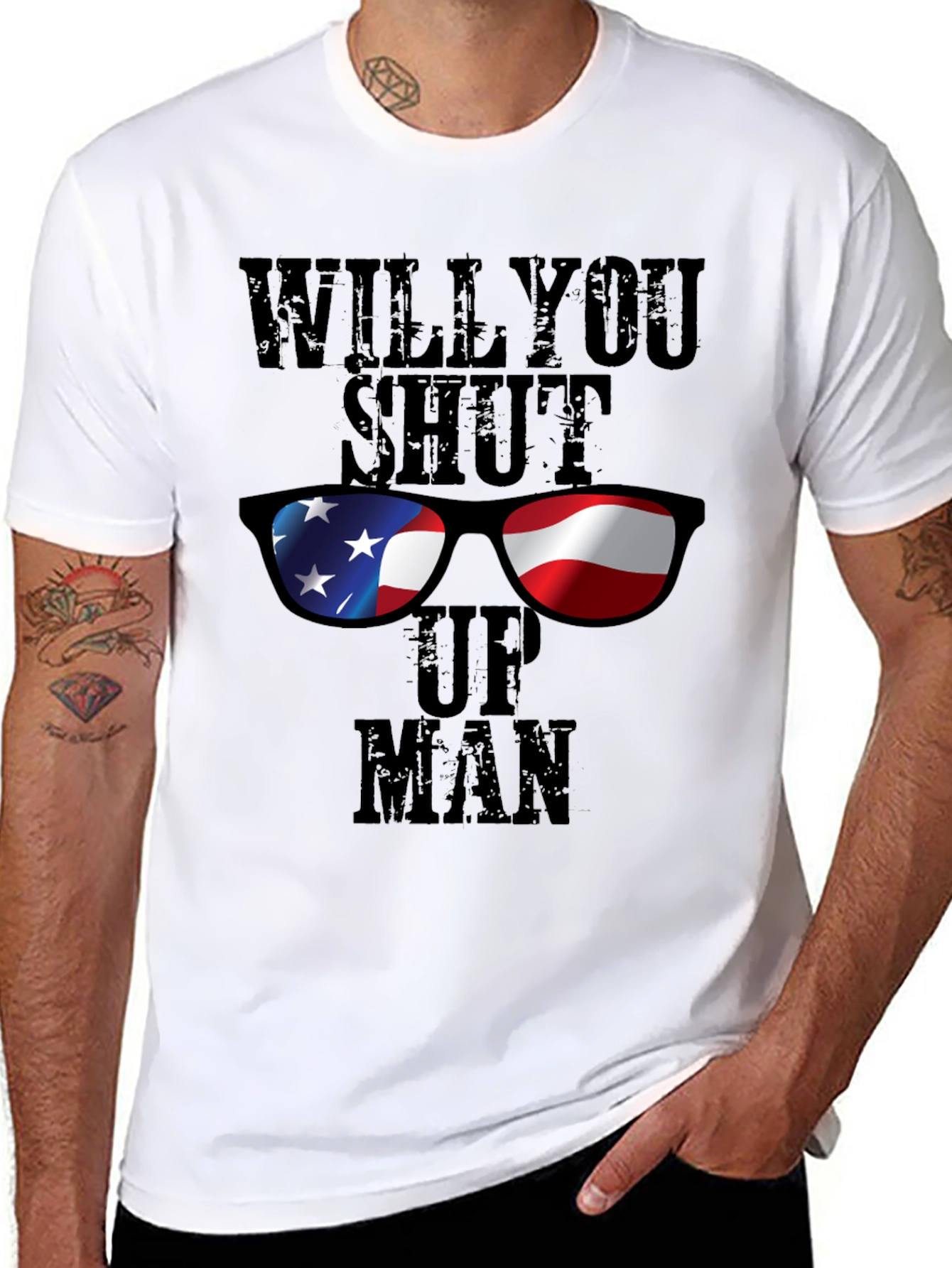 Black Will You Shut Up Man T-Shirt - Patriotic Design view 8