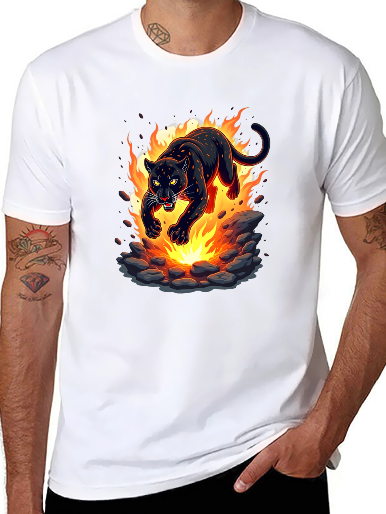 Black Fiery Panther Graphic T-Shirt - Bold Black Tee view 8