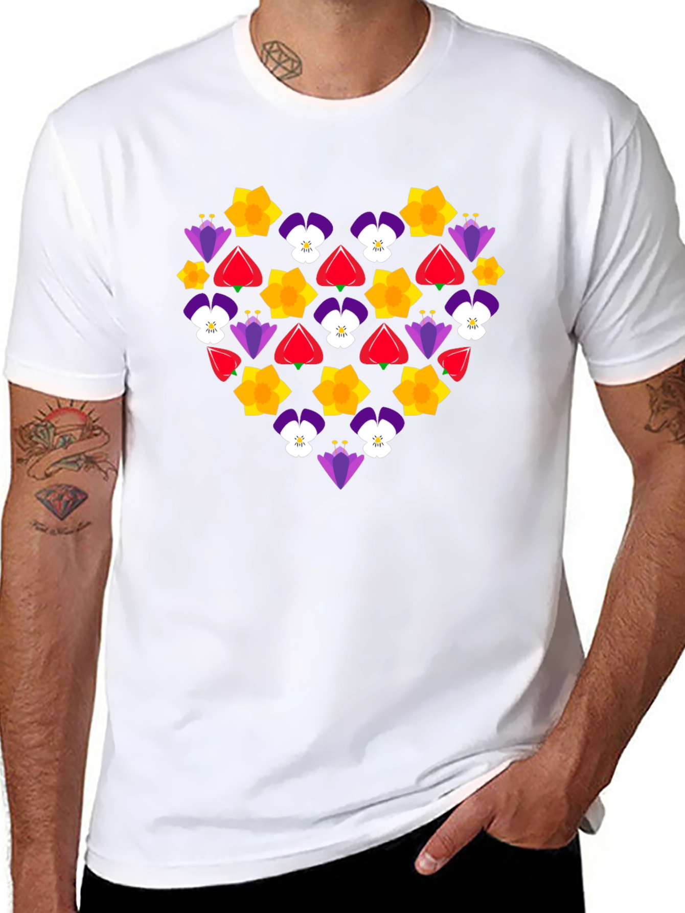 Black Floral Heart Graphic T-Shirt - Black view 8