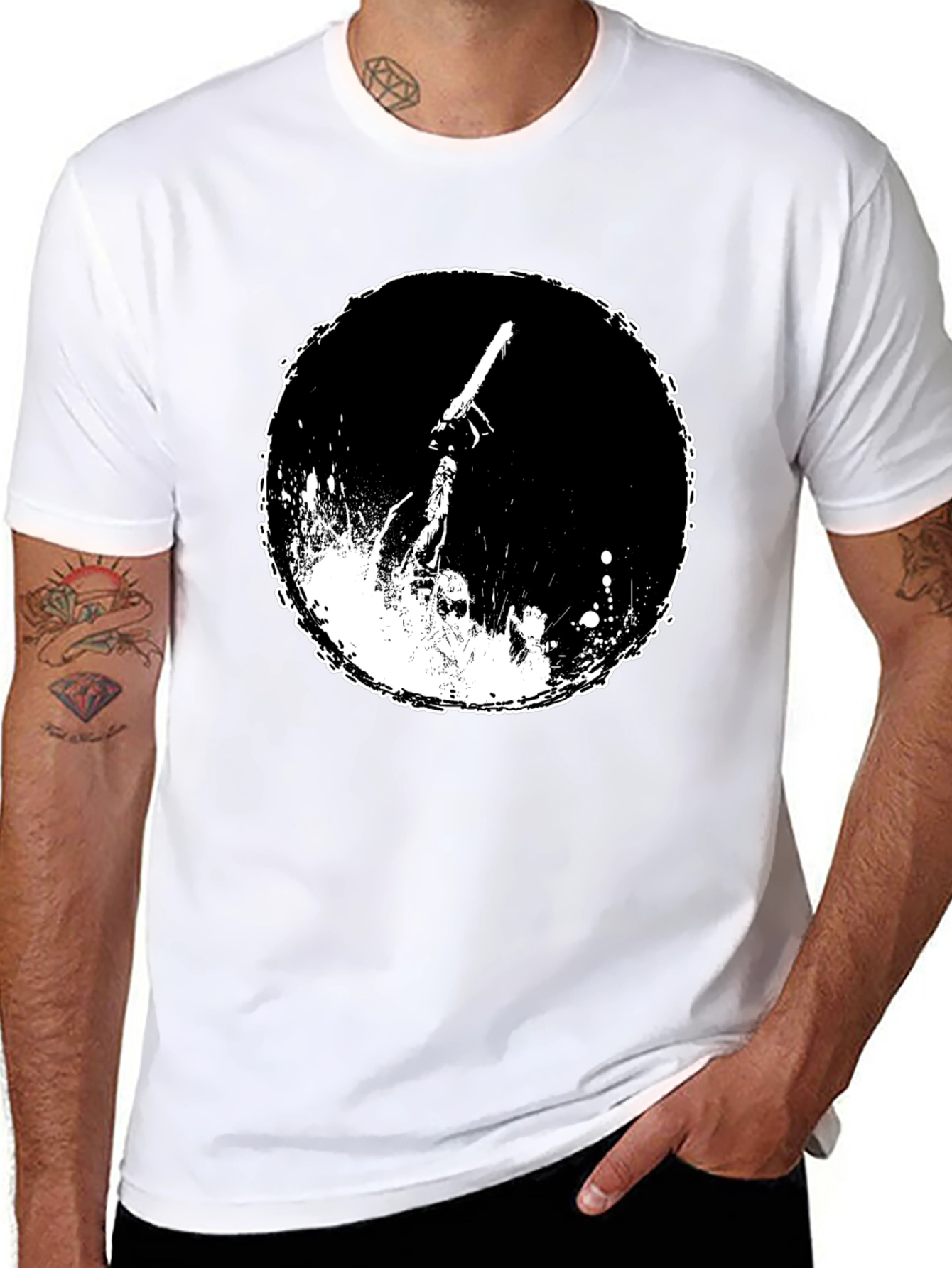 Black Graphic Tee: Chainsaw Moon Black Cotton T-Shirt view 8