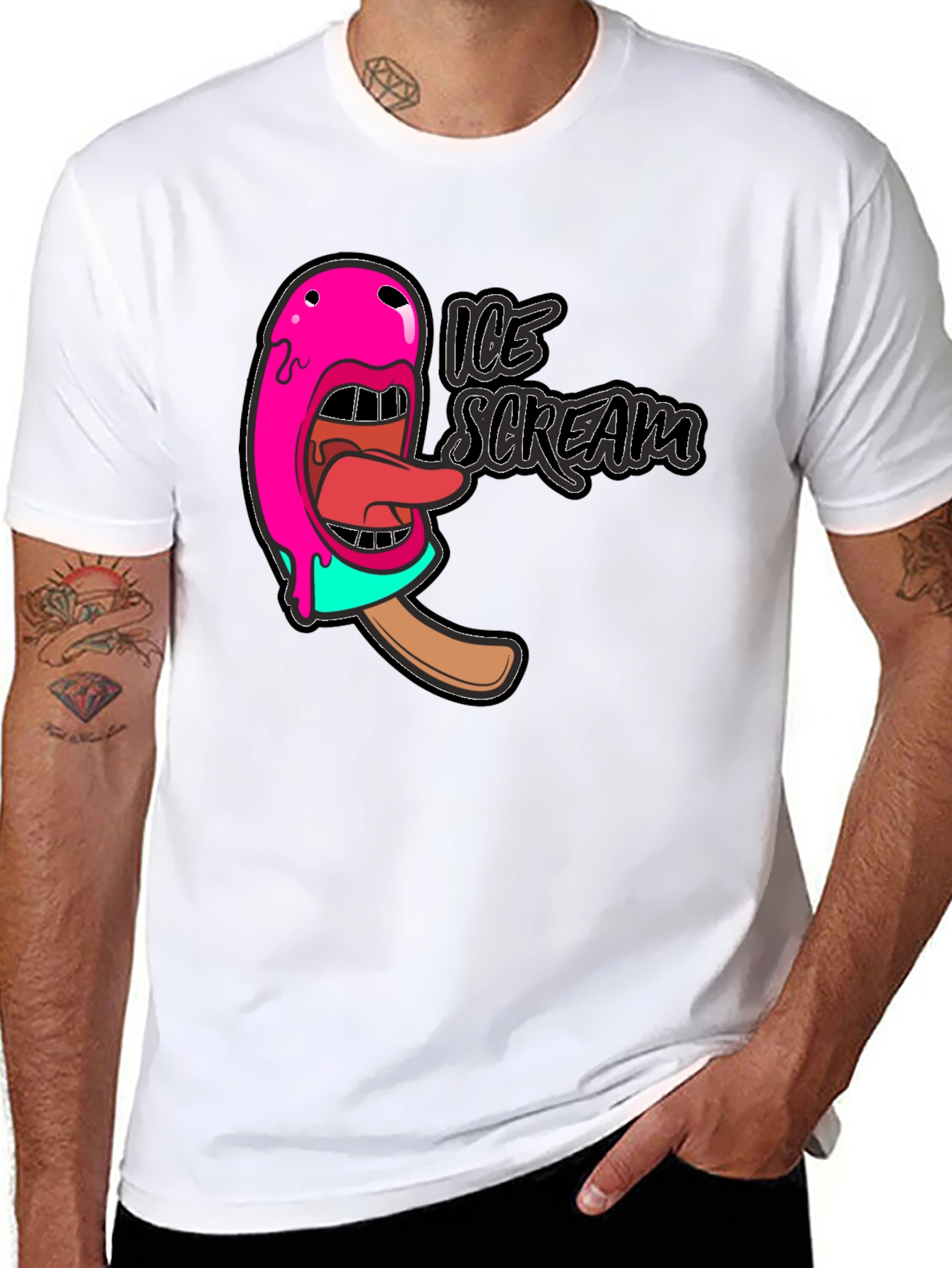 Black Ice Scream Graphic T-Shirt - Black Cotton Tee view 8