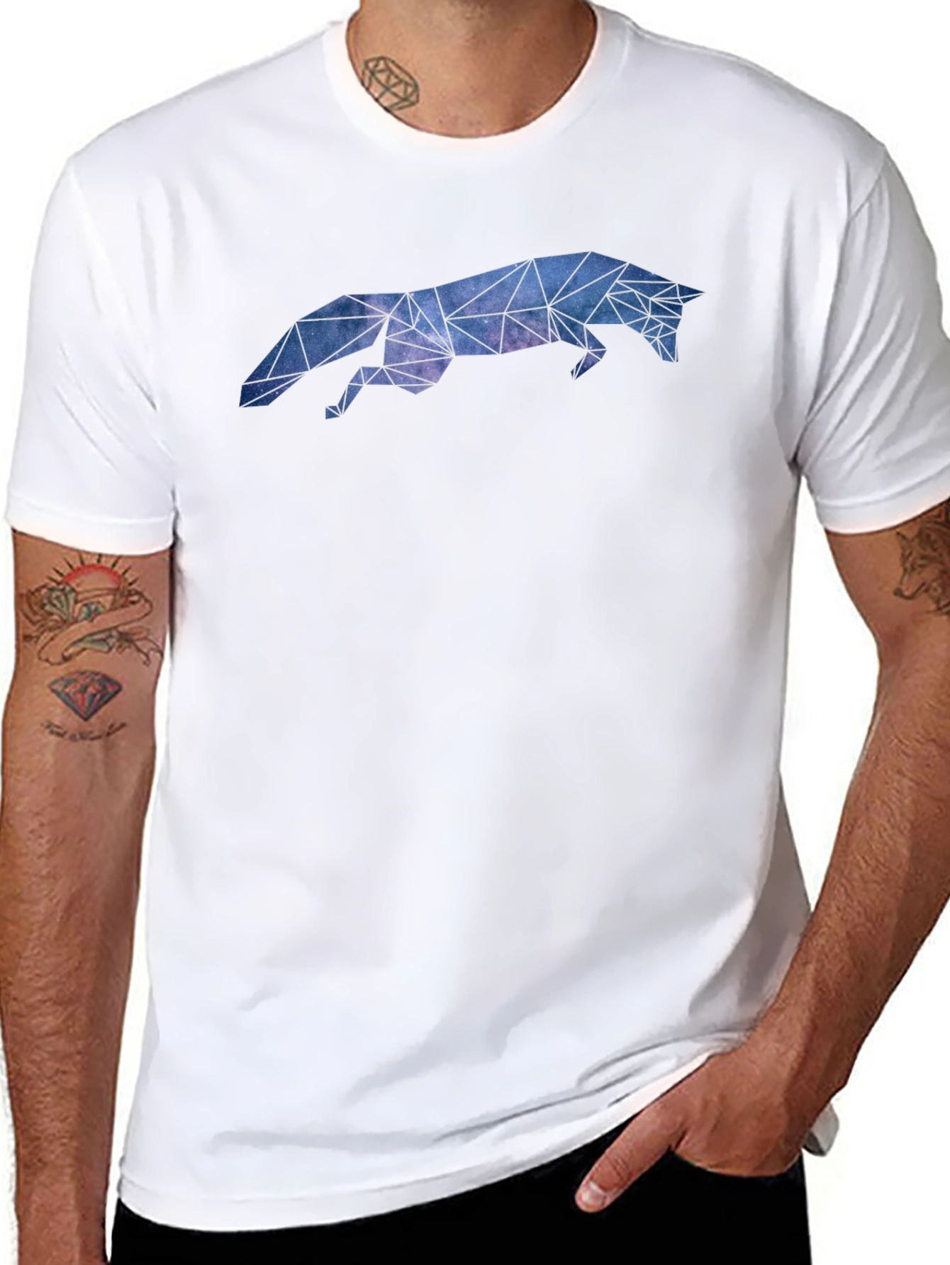 Black Geometric Galaxy Fox T-Shirt - Modern Print view 8