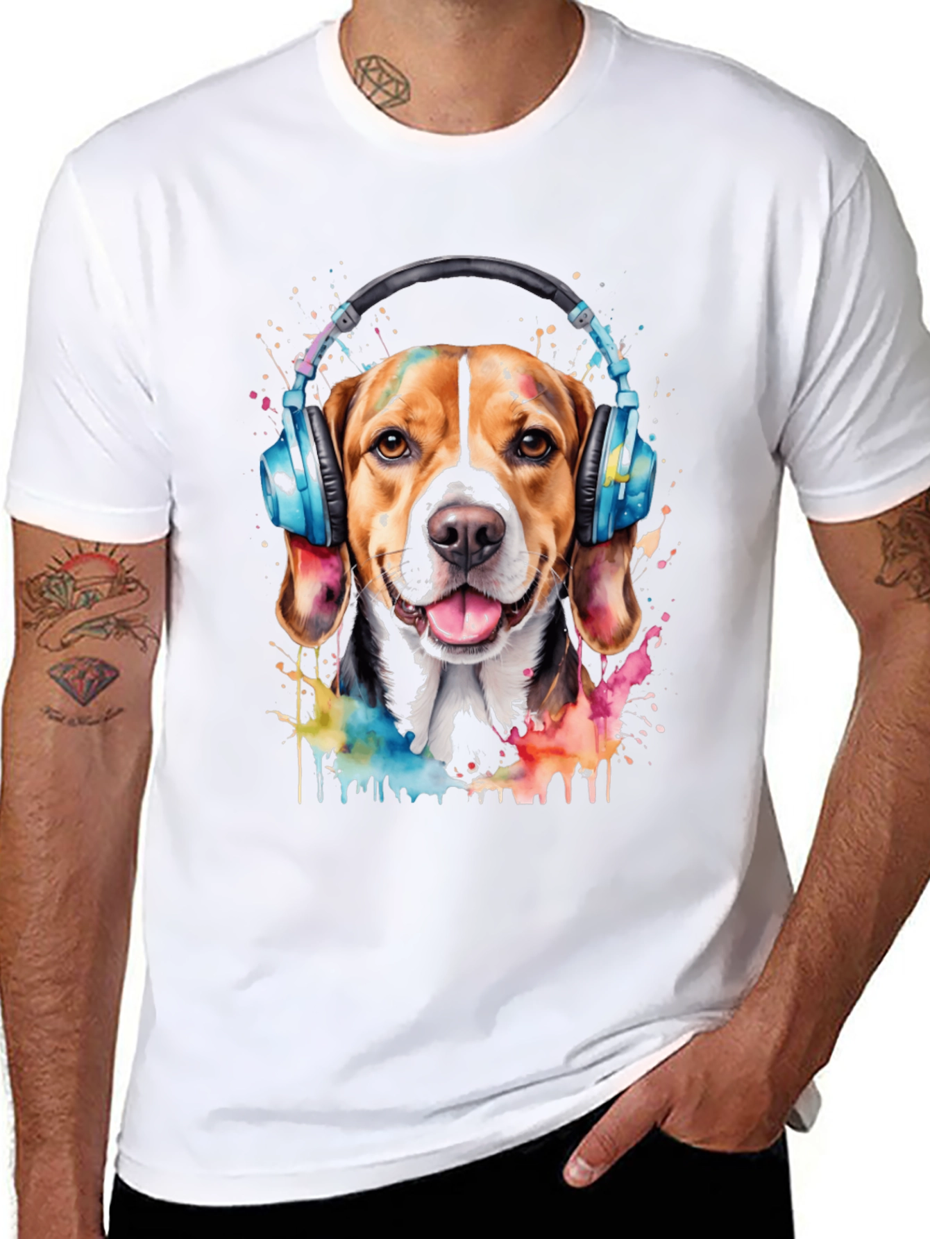 Black Dog with Headphones Graphic Tee view 8