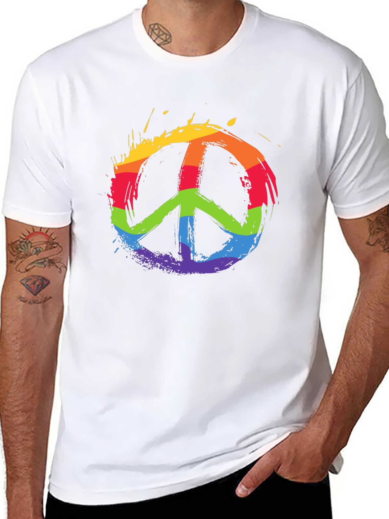 Black Rainbow Peace Sign Black T-Shirt view 8