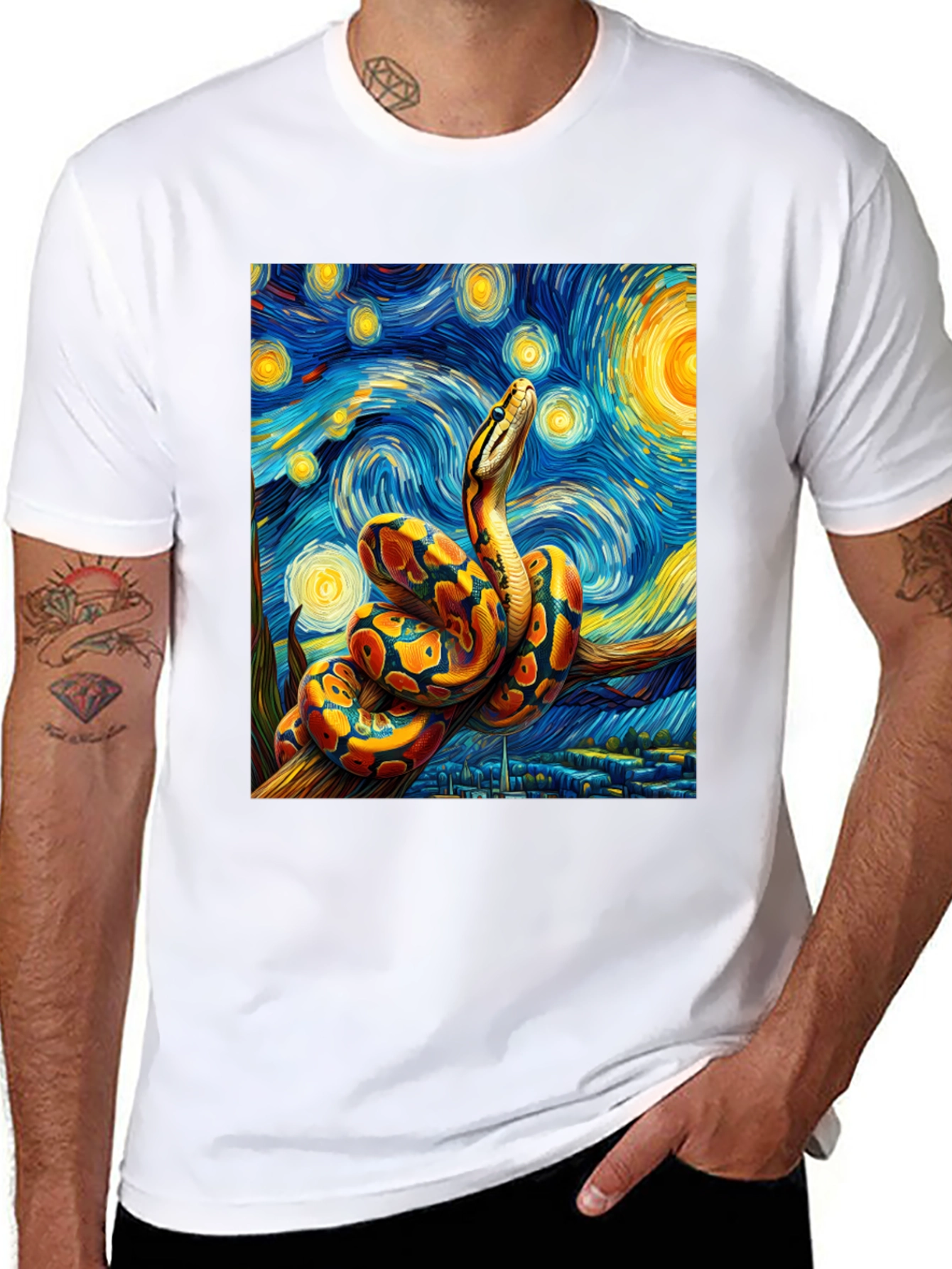 Black Starry Night Snake T-Shirt view 8